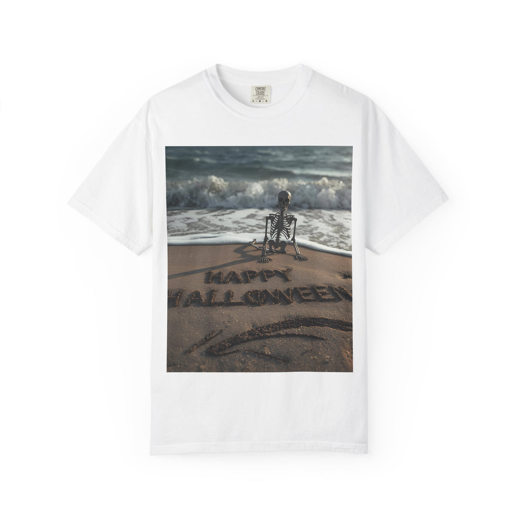 Halloween Beach Skeleton Vibes Unisex T-Shirt, Spooky Summer Tee, Fun Halloween Shirt, Beachwear, Casual Halloween Outfit