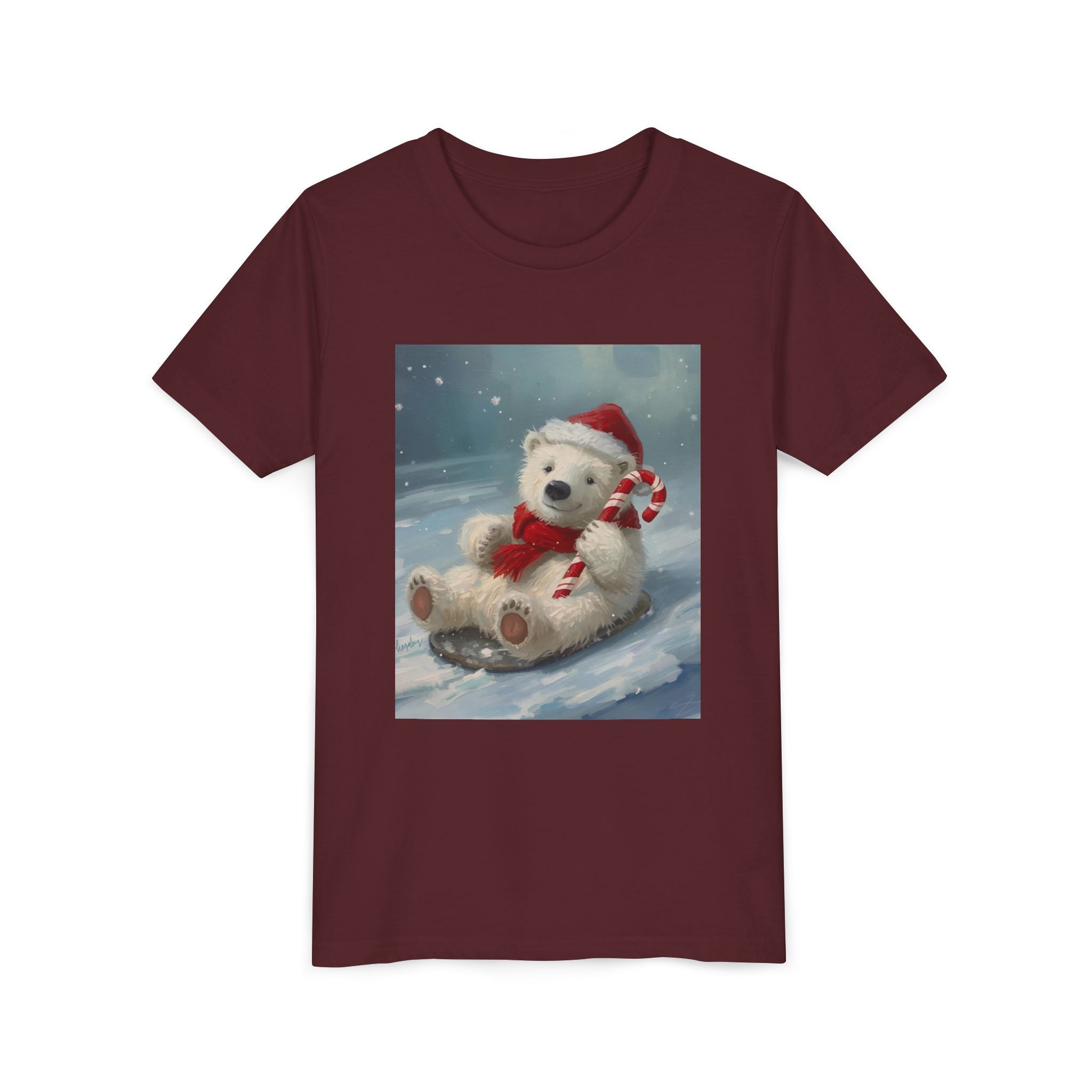 Cute Christmas Bear Youth Short Sleeve Tee