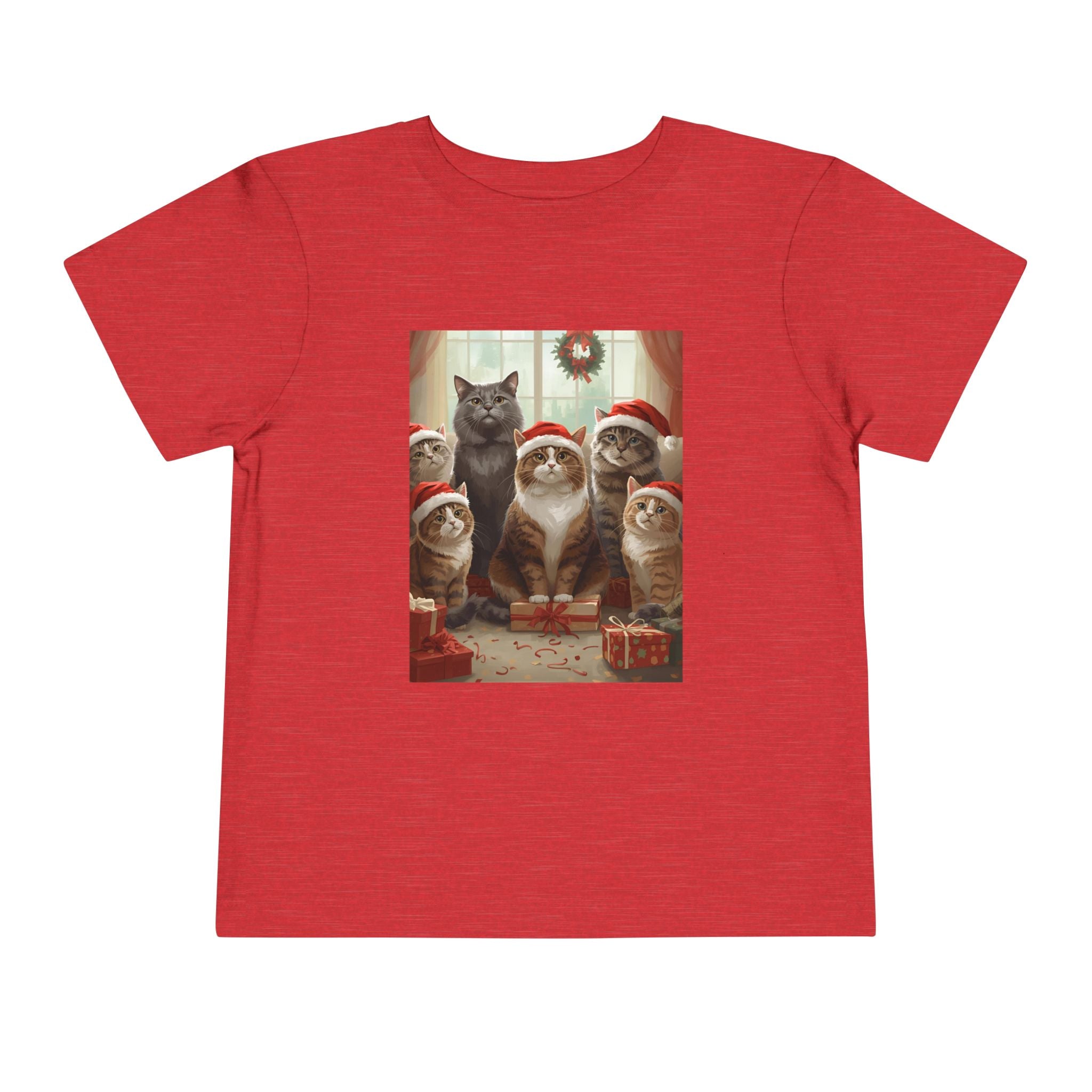Cute Festive Christmas Cat Toddler Short Sleeve Tee