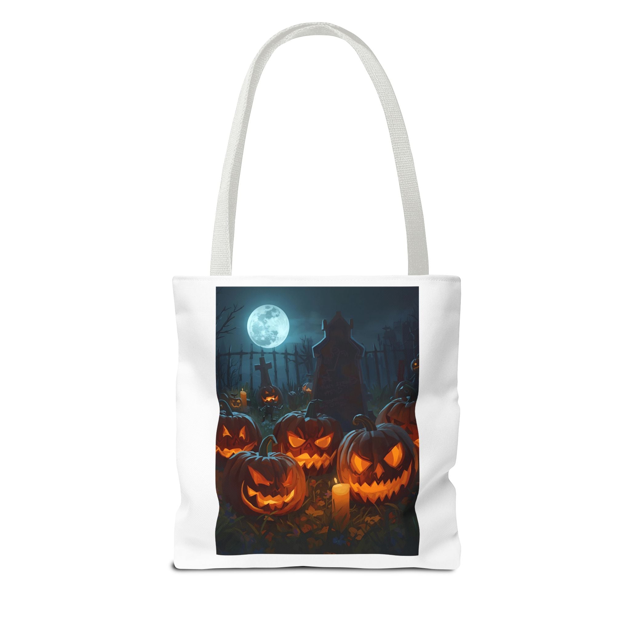 Spooky Halloween Pumpkin Tote Bag, Trick or Treat Bag, Pumpkins and Moon Design, Fall Festival Accessory, Scary Gift for Halloween