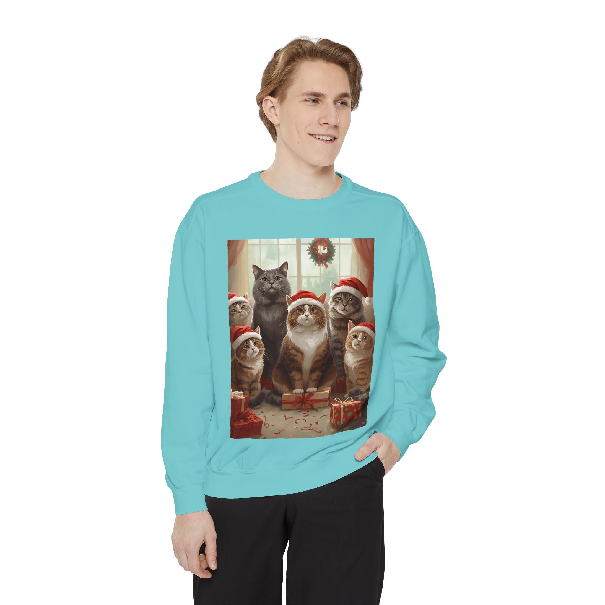 Cozy Holiday Cat Sweatshirt, Festive Sweatshirt for Cat Lovers, Christmas Gift for Pet Owners, Cute Cat Apparel, Winter Wardrobe Essential