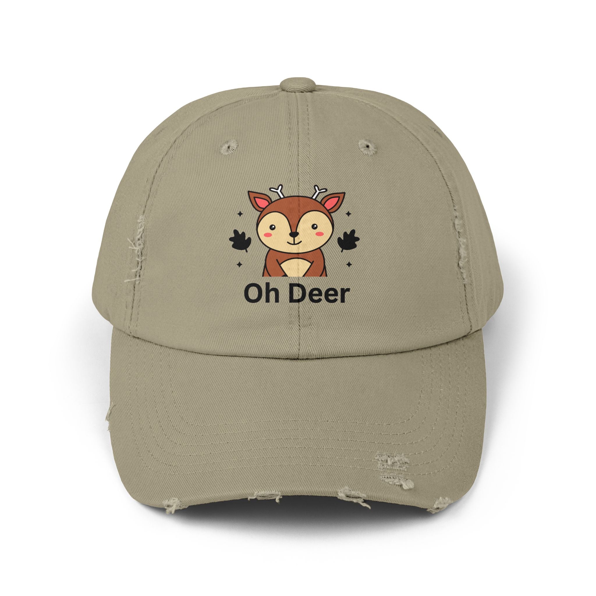 Cute Distressed Cap with 'Oh Deer' Design, Fun Gift for Nature Lovers, Unisex Outdoor Hat, Ideal for Birthdays, Holidays, Casual Wear