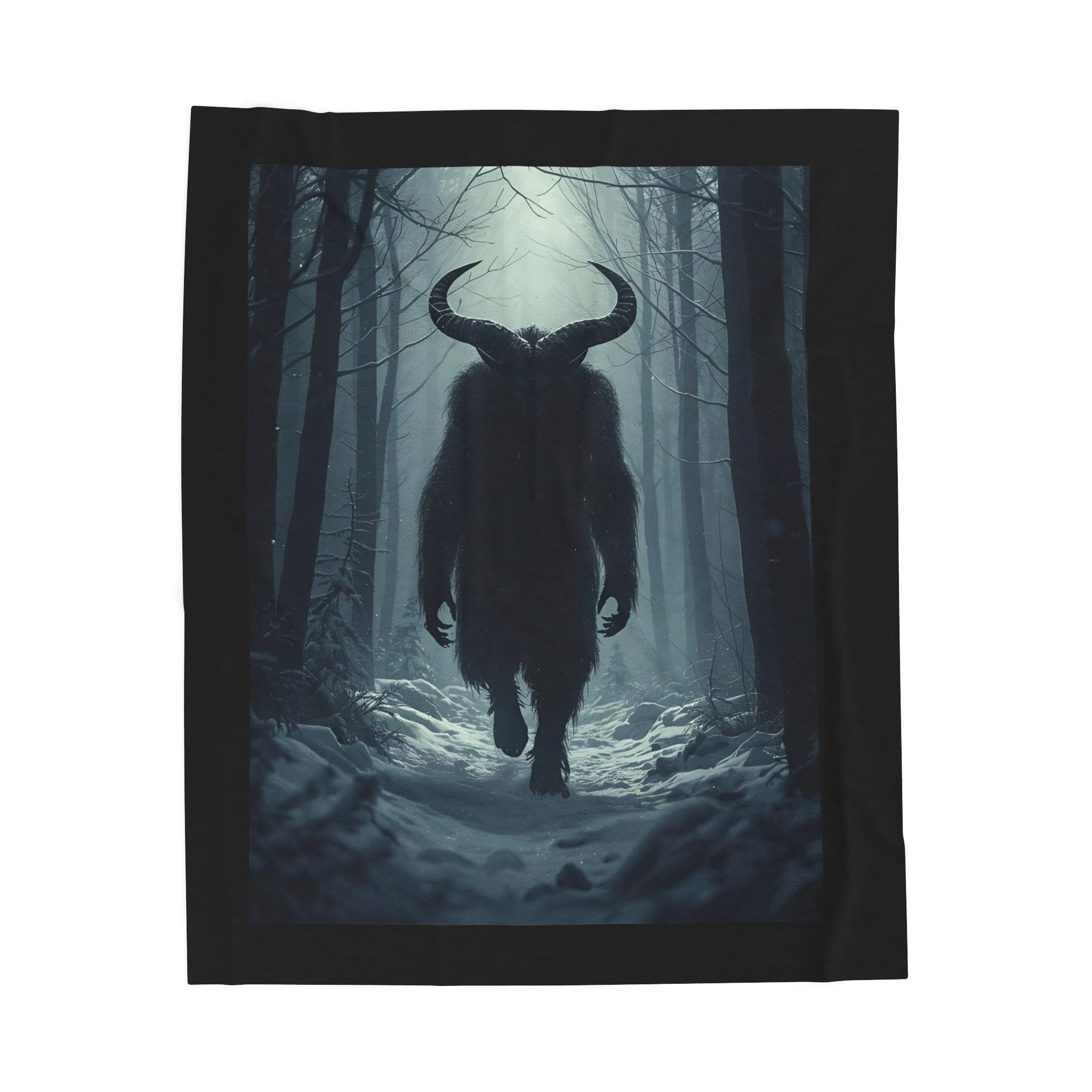 Spooky Mysterious Forest Snow Creature Velveteen Plush Blanket, Cozy Gift for Nature Lovers, Fantasy Decor, Snuggle Throw Blanket, Unique Home Accent