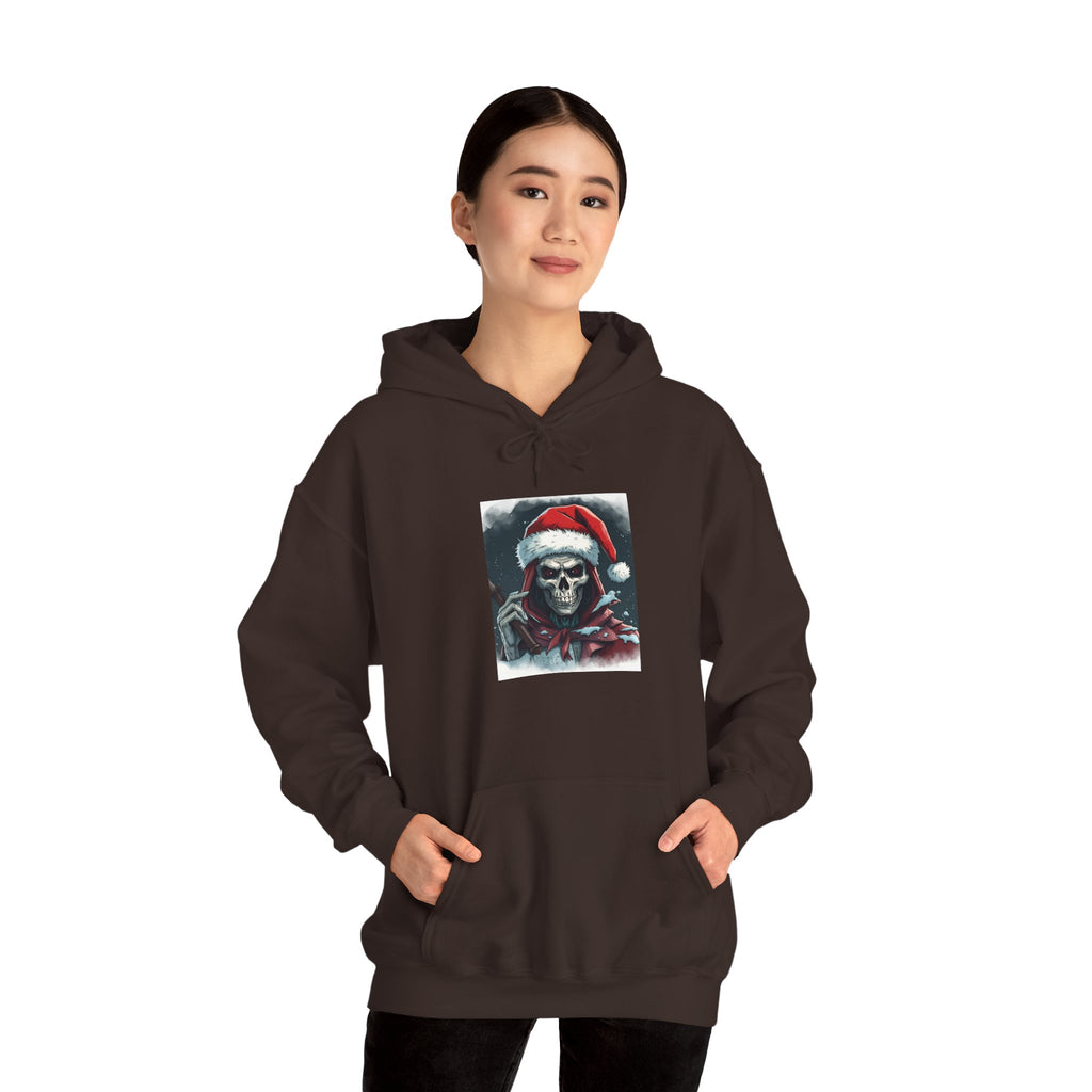 Santa Skull Hoodie, Unisex Heavy Blend Sweatshirt, Halloween Christmas Gift, Cozy Holiday Apparel, Unique Graphic Sweatshirt