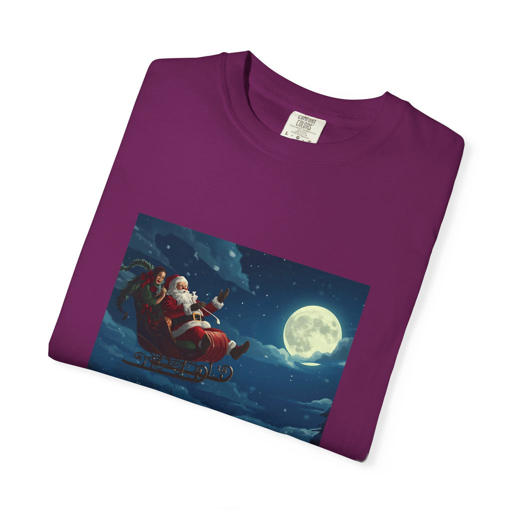 Christmas Santa Sleigh Unisex Garment-Dyed T-shirt