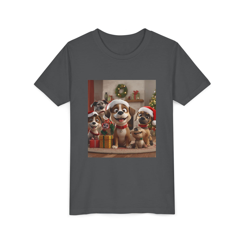 Cute Festive Christmas Dog Youth Short Sleeve Tee