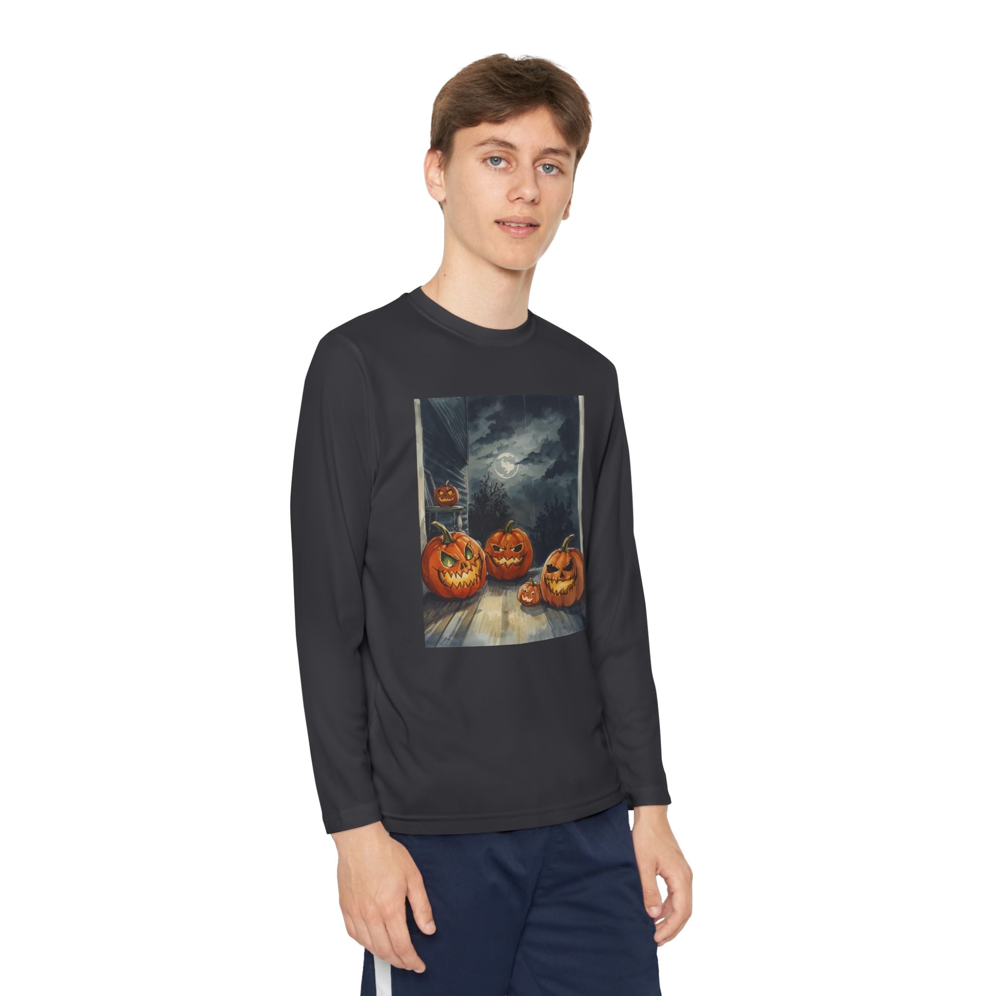 Halloween Pumpkin Spooky Youth Long Sleeve Competitor Tee