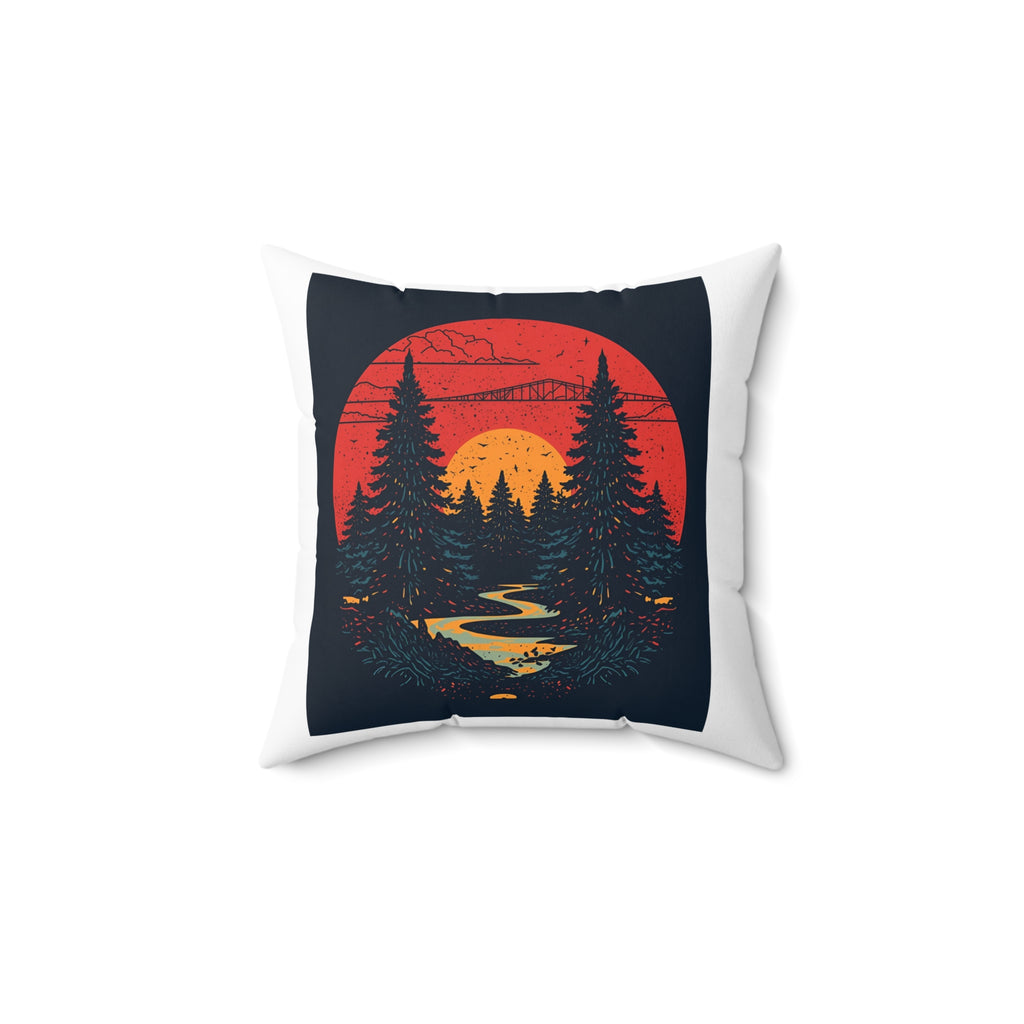 Nature-Inspired Decorative Pillow, Cozy Home Accent, Forest Sunset Cushion, Outdoor Lover Gift, Cabin Decor, Relaxing Atmosphere