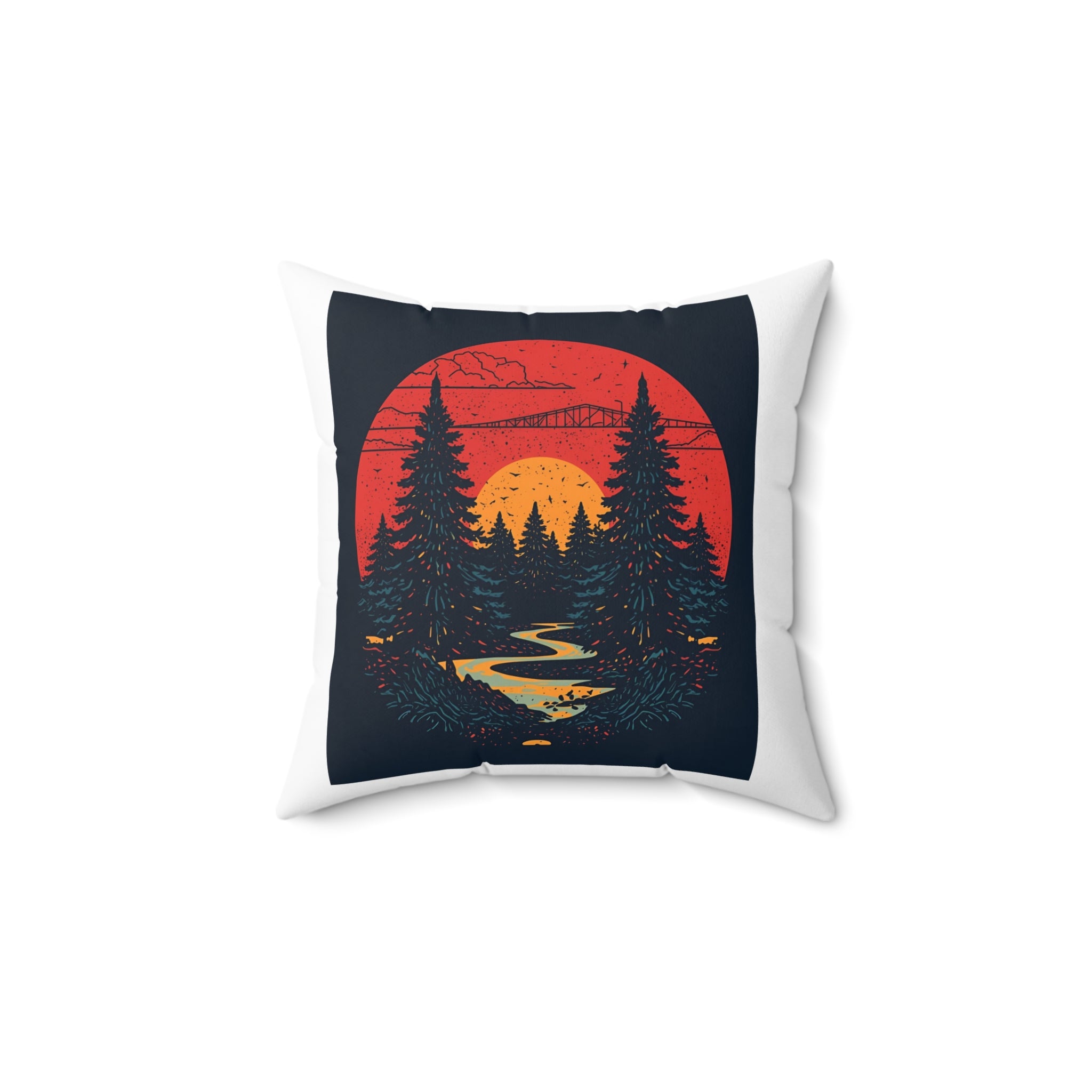 Nature-Inspired Decorative Pillow, Cozy Home Accent, Forest Sunset Cushion, Outdoor Lover Gift, Cabin Decor, Relaxing Atmosphere
