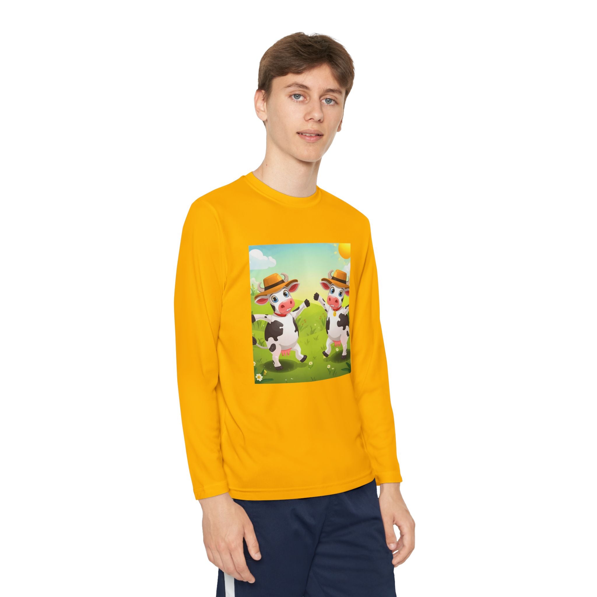 Cute Cows Farm Fun Youth Long Sleeve Competitor Tee