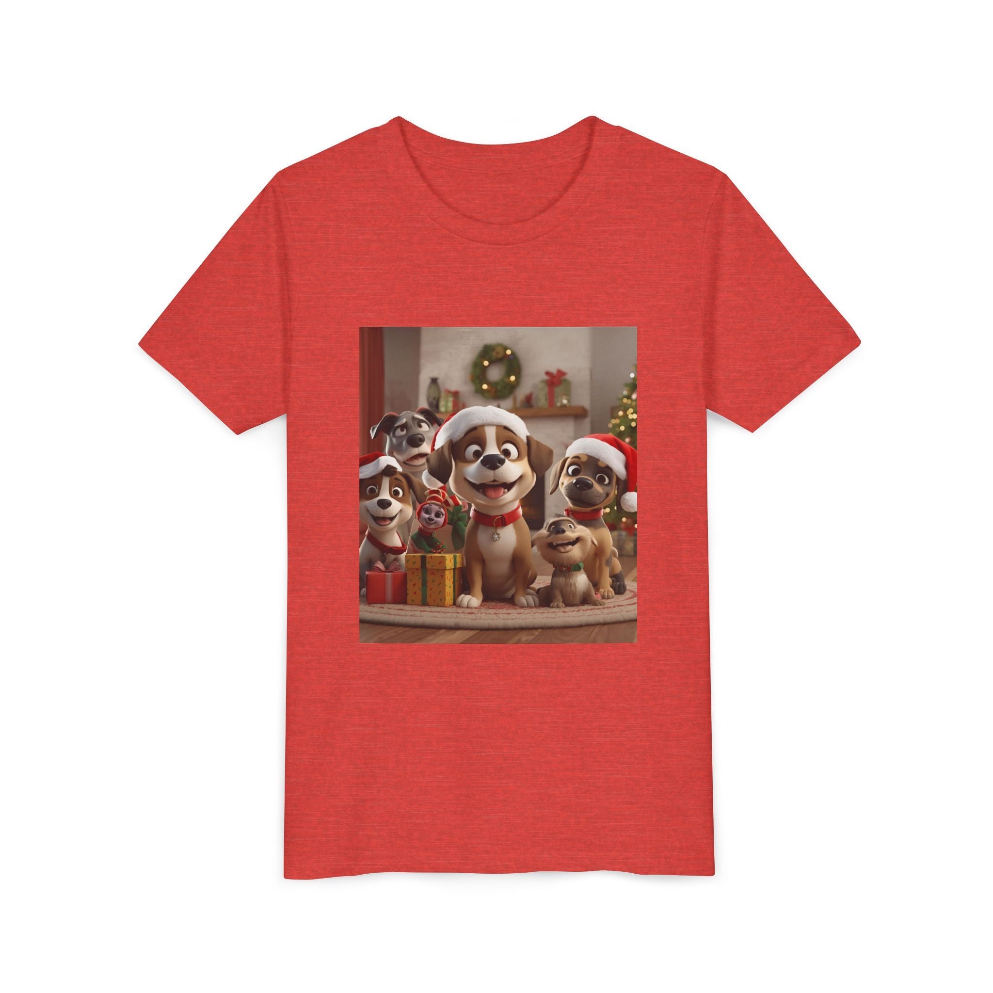 Cute Festive Christmas Dog Youth Short Sleeve Tee