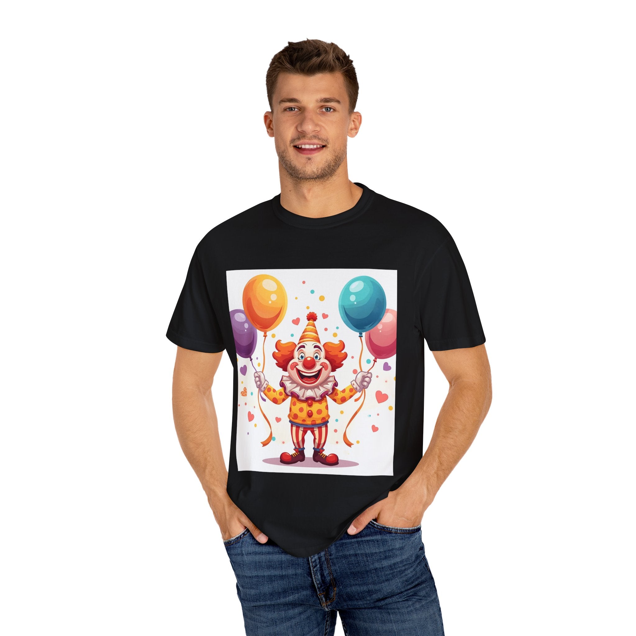 Colorful Clown Balloon T-Shirt, Fun Graphic Tee, Unisex party shirt, Circus themed apparel, Birthday gift for kids