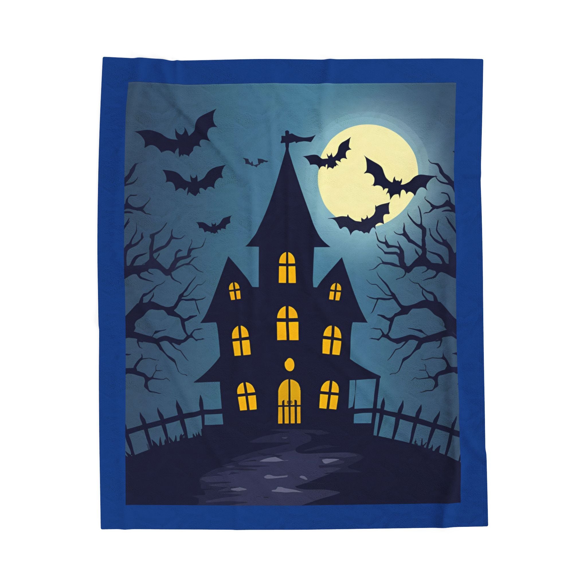 Halloween Haunted House Plush Blanket, Cozy Throw for Fall, Spooky Home Decor, Gift for Halloween Lovers, Seasonal Bedding