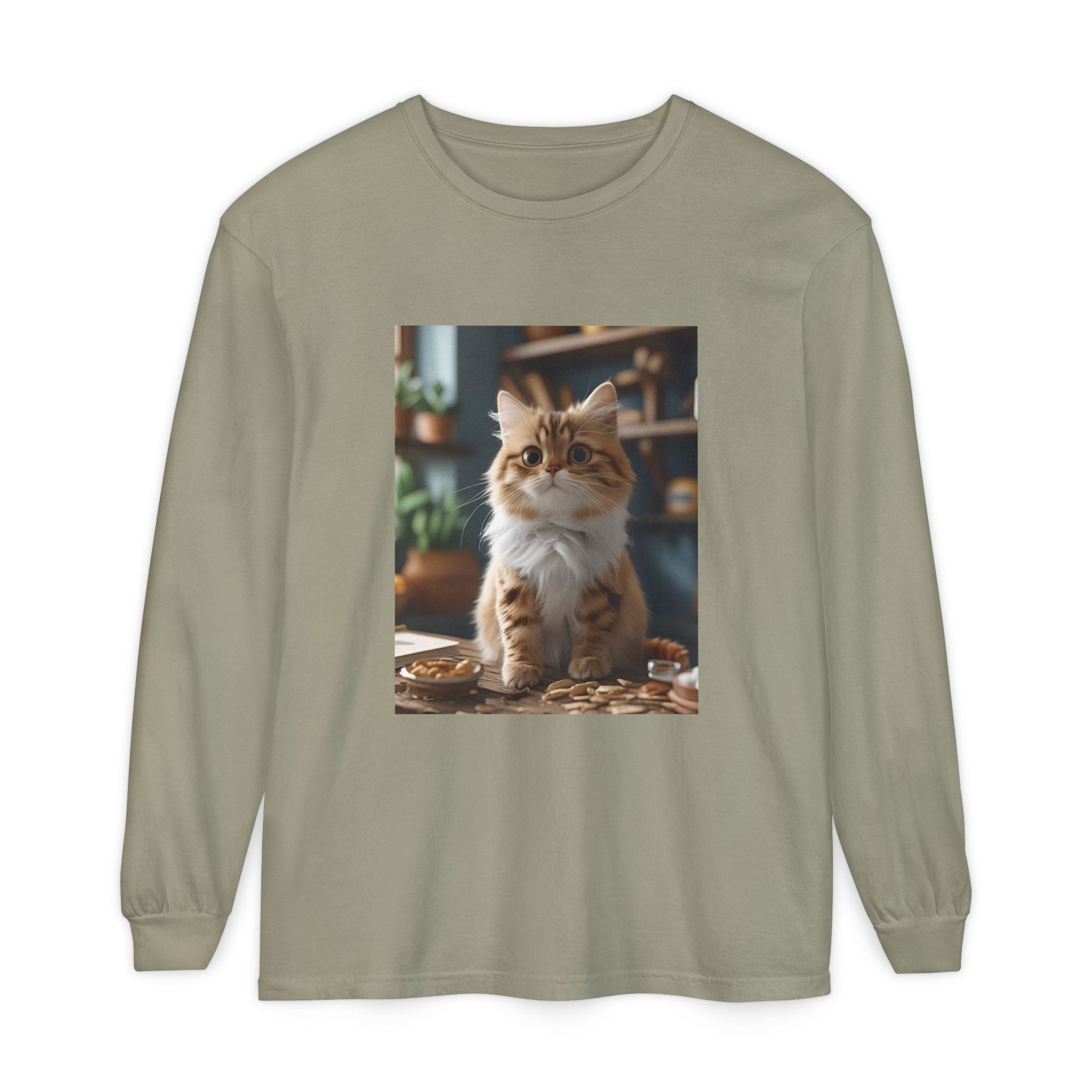 Cute Cat Unisex Garment-dyed Long Sleeve T-Shirt