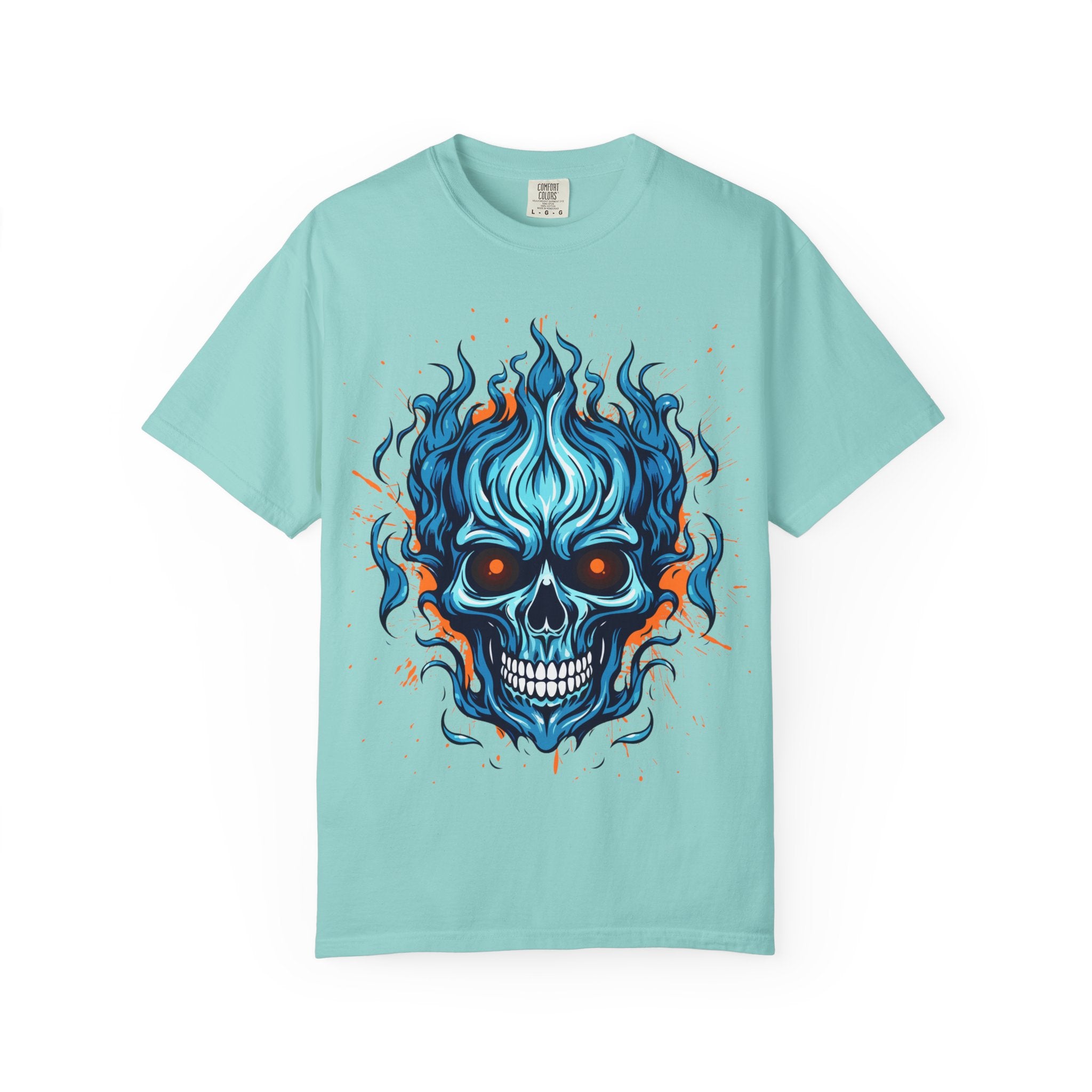 Flame Skull Graphic T-Shirt | Unisex Apparel for Rock Lovers, Halloween Costume, Edgy Style, Concert Fashion, Gift for Him/Her