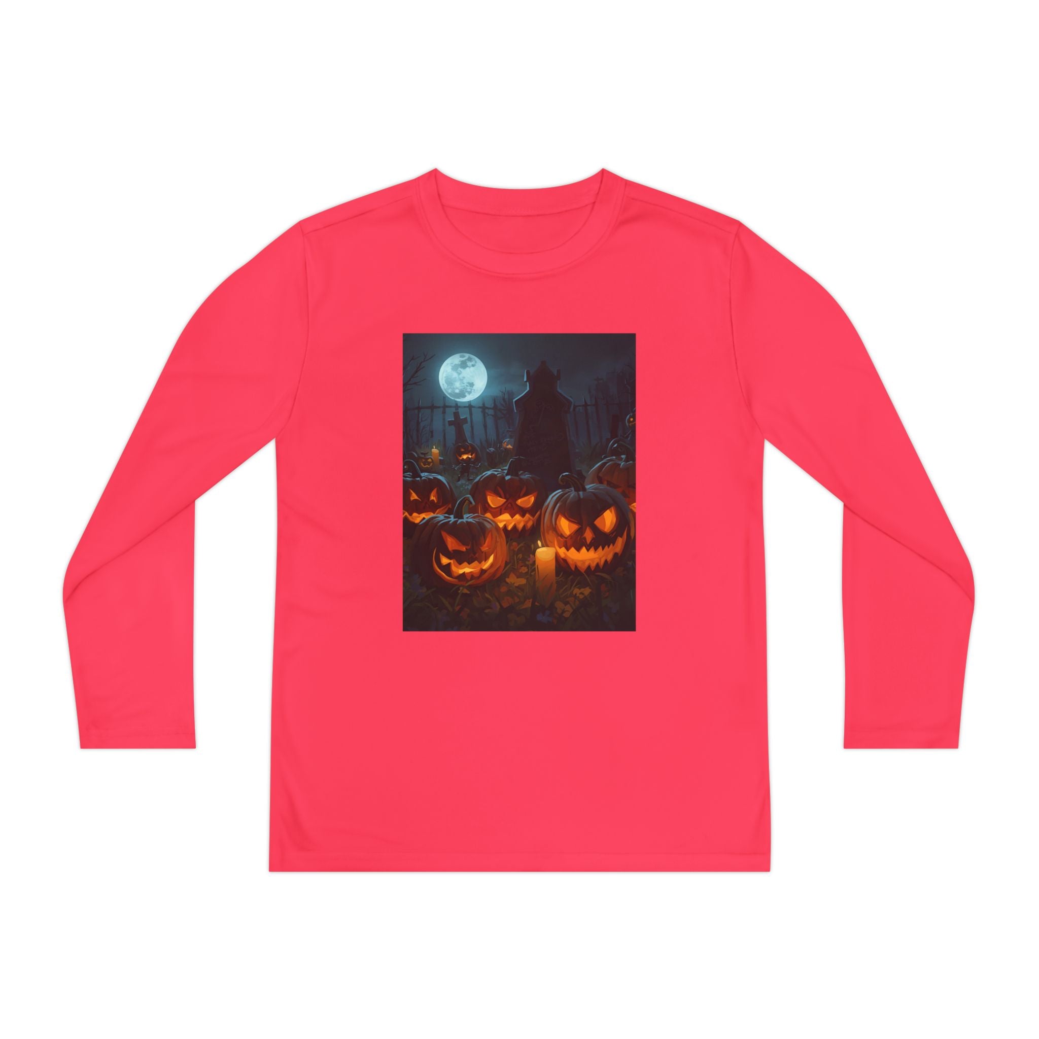 Spooky Halloween Pumpkin Youth Long Sleeve Competitor Tee