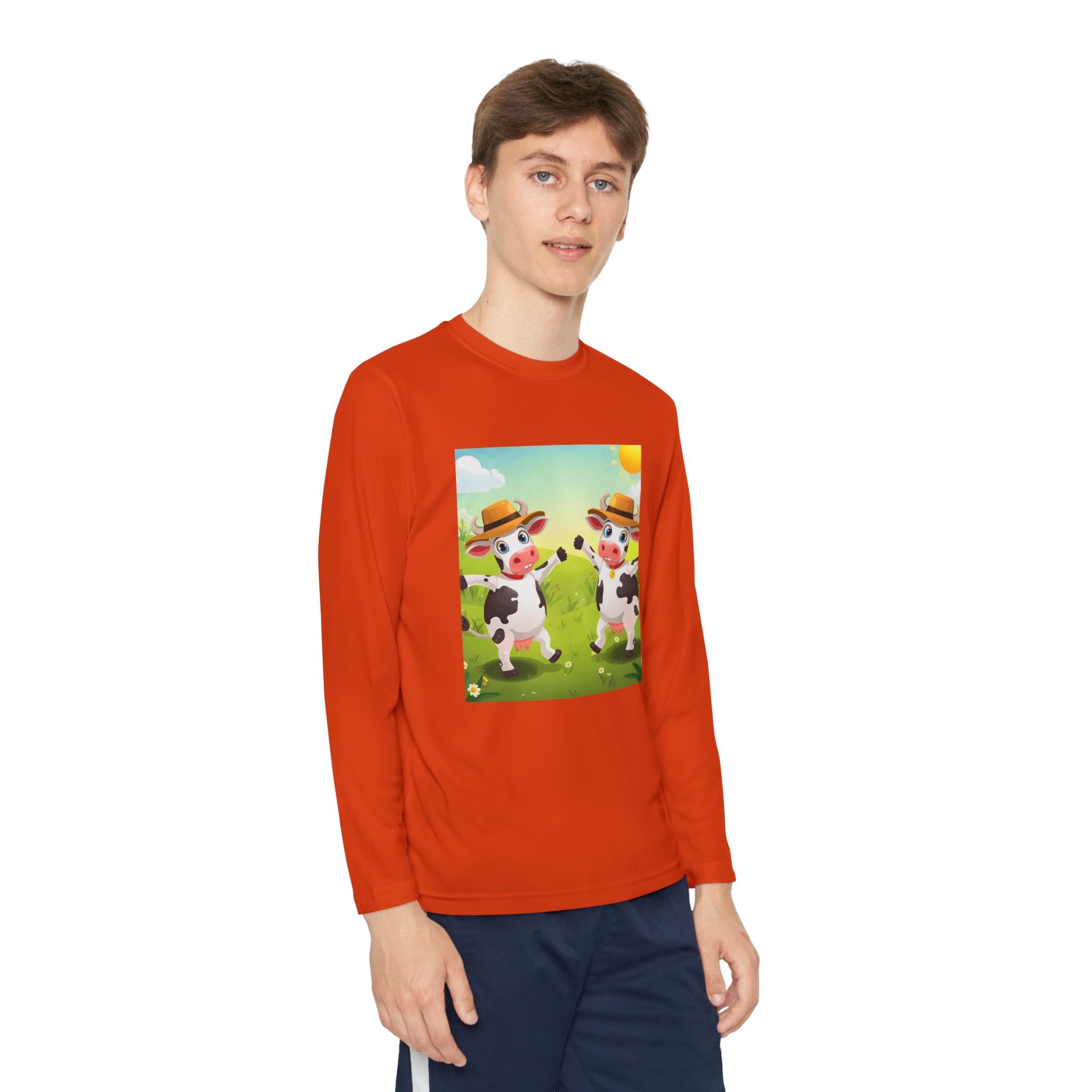 Cute Cows Farm Fun Youth Long Sleeve Competitor Tee