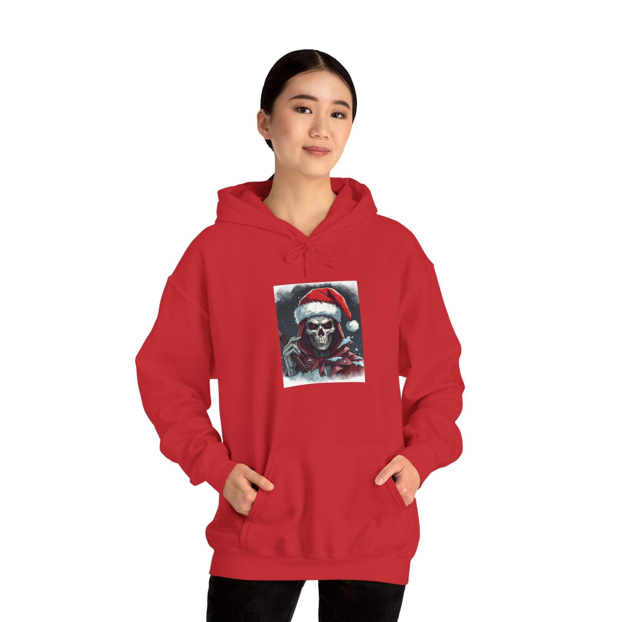 Santa Skull Hoodie, Unisex Heavy Blend Sweatshirt, Halloween Christmas Gift, Cozy Holiday Apparel, Unique Graphic Sweatshirt