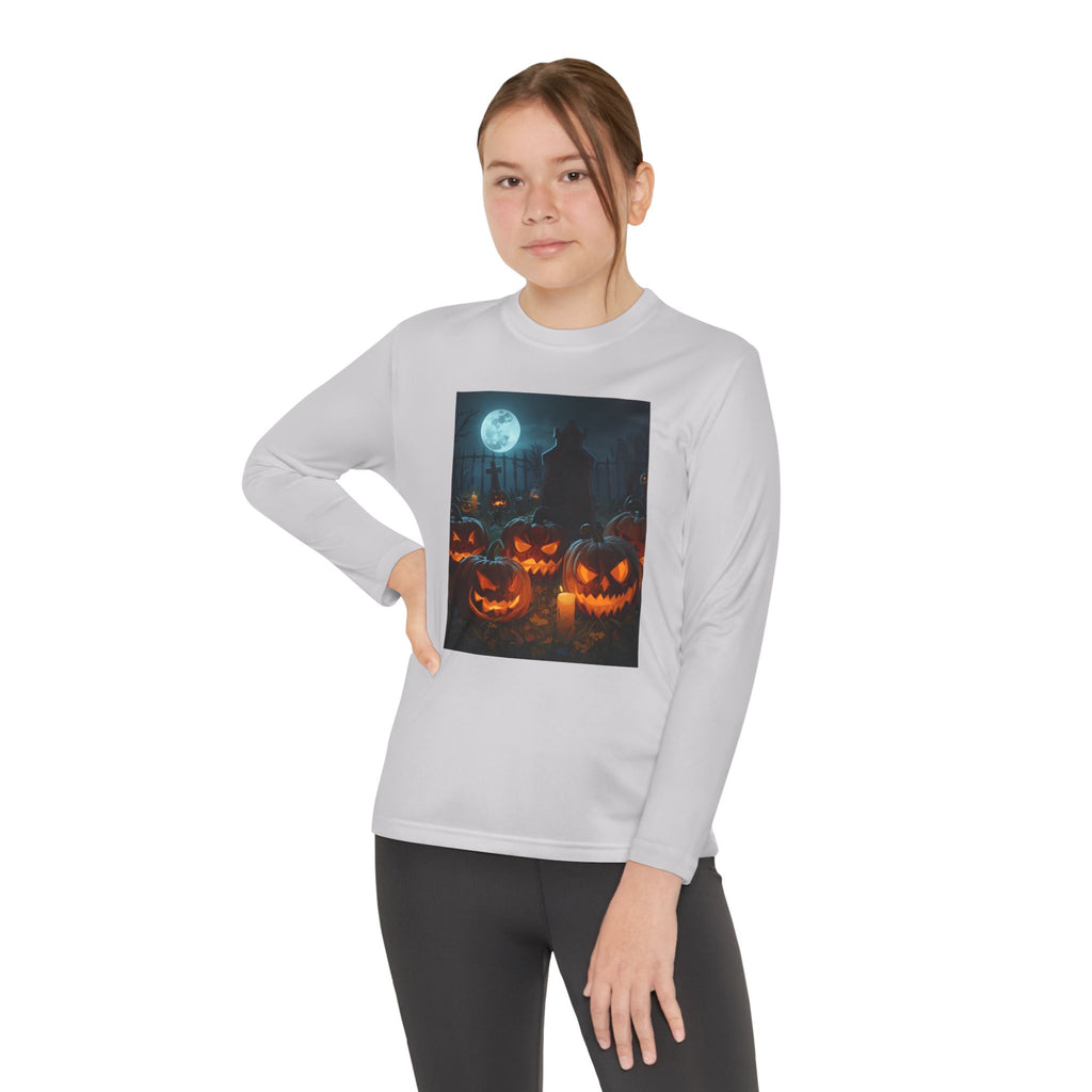 Spooky Halloween Pumpkin Youth Long Sleeve Competitor Tee