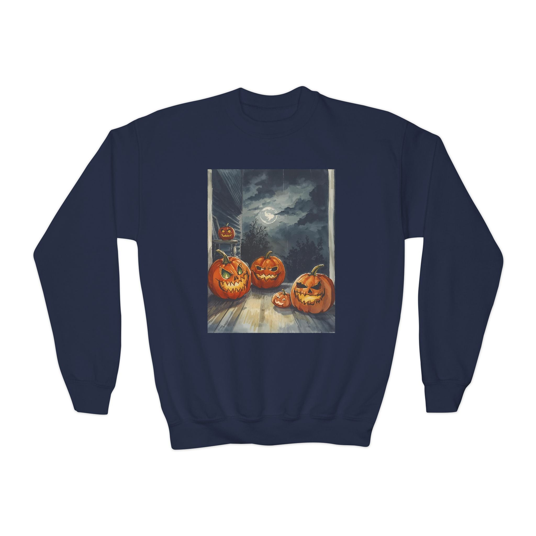 Halloween Pumpkin  Youth Crewneck Sweatshirt, Cozy Fall Sweatshirt, Kids Halloween Apparel, Pumpkin Sweatshirt, Spooky Season Top