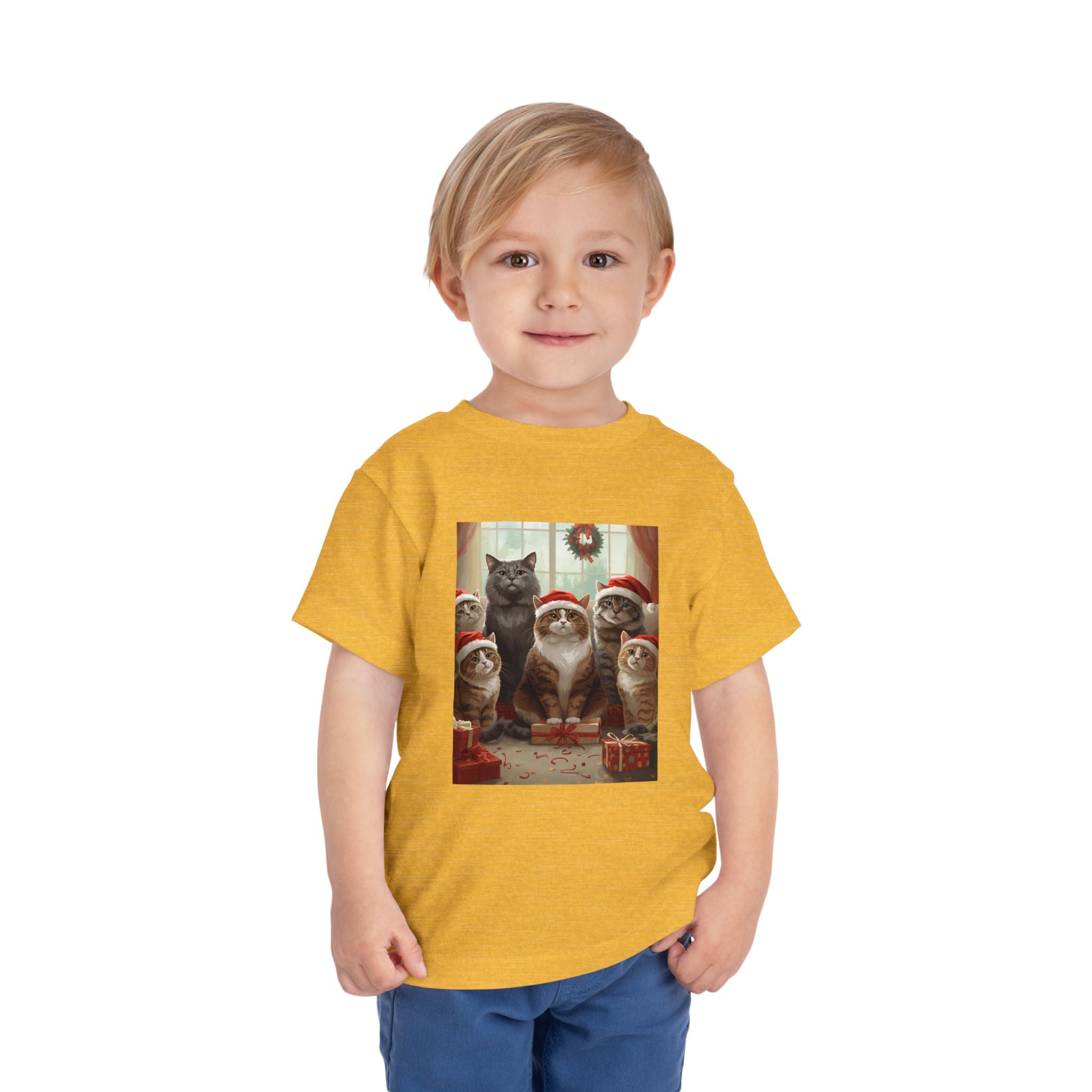 Cute Festive Christmas Cat Toddler Short Sleeve Tee