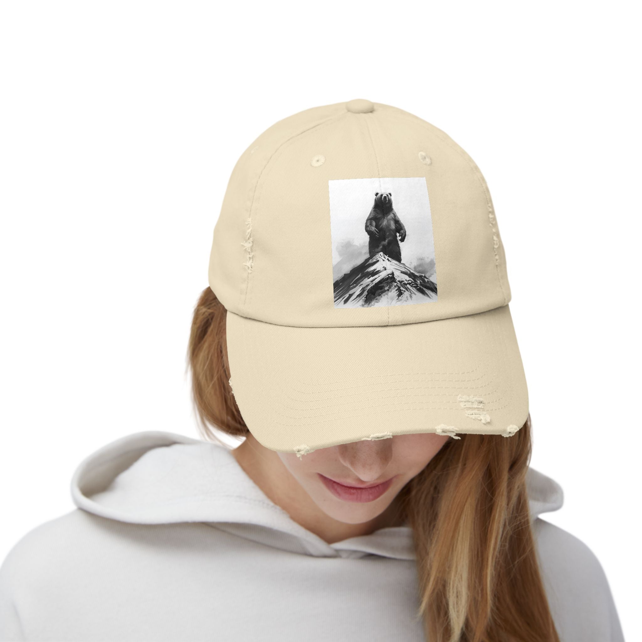 Bear Mountain Snow Unisex Distressed Cap