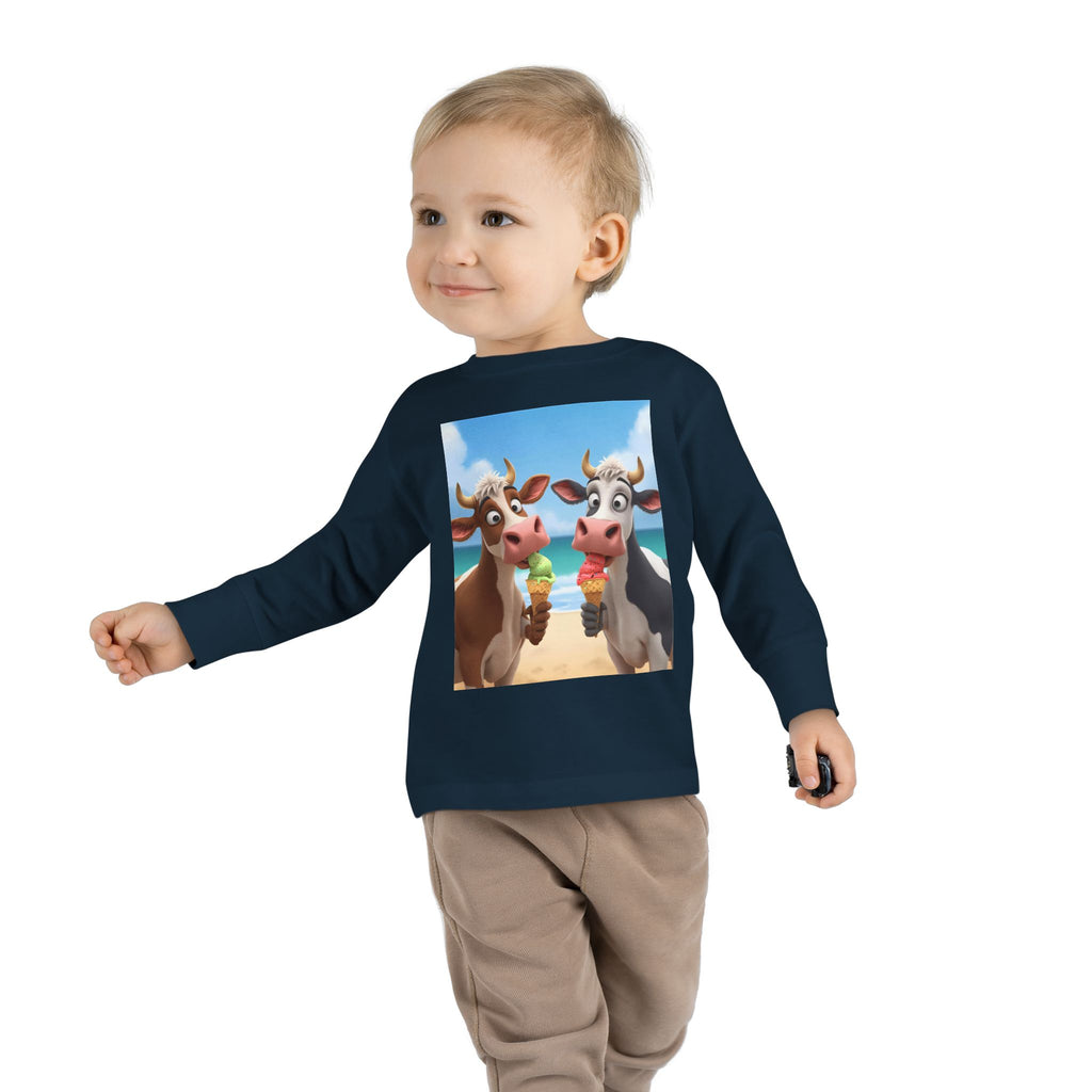 Beachy Cow Toddler Long Sleeve Tee, Cute Cows T-shirt, Kids Summer Tee, Farm Animal Shirt, Toddler Graphic Top, Fun Childrens Apparel