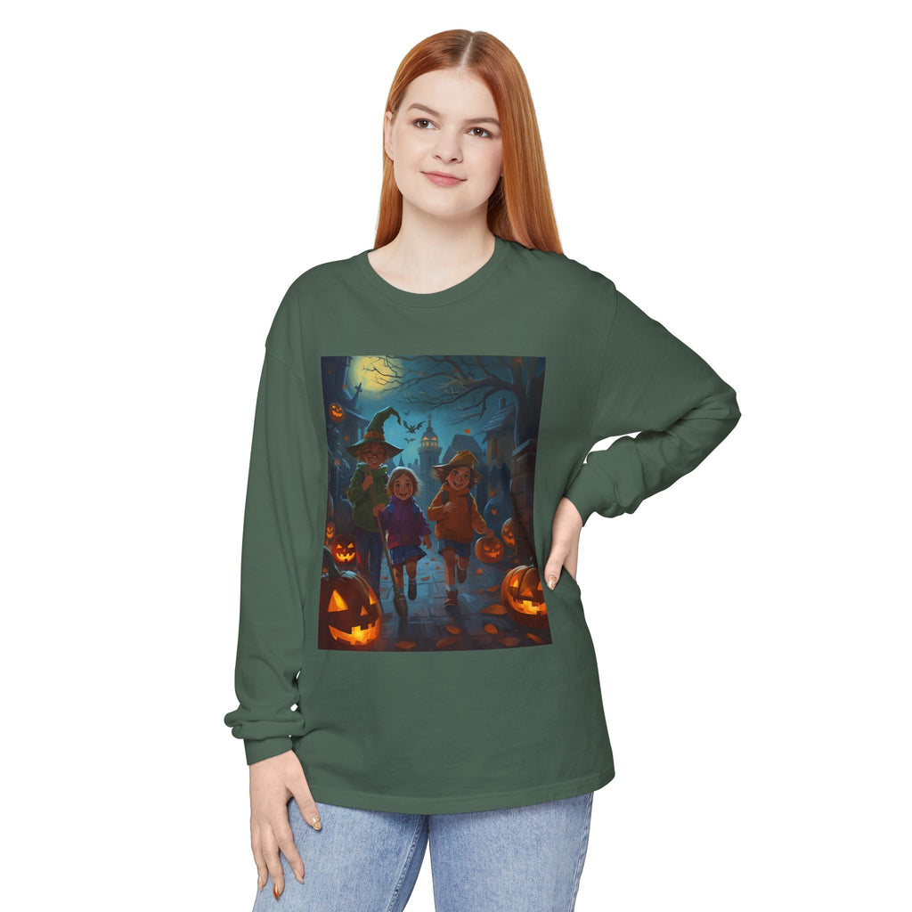 Halloween Themed Unisex Long Sleeve T-Shirt, Spooky Autumn Apparel, Trick-or-Treat Shirt, Fall Fashion, Casual Halloween Outfits