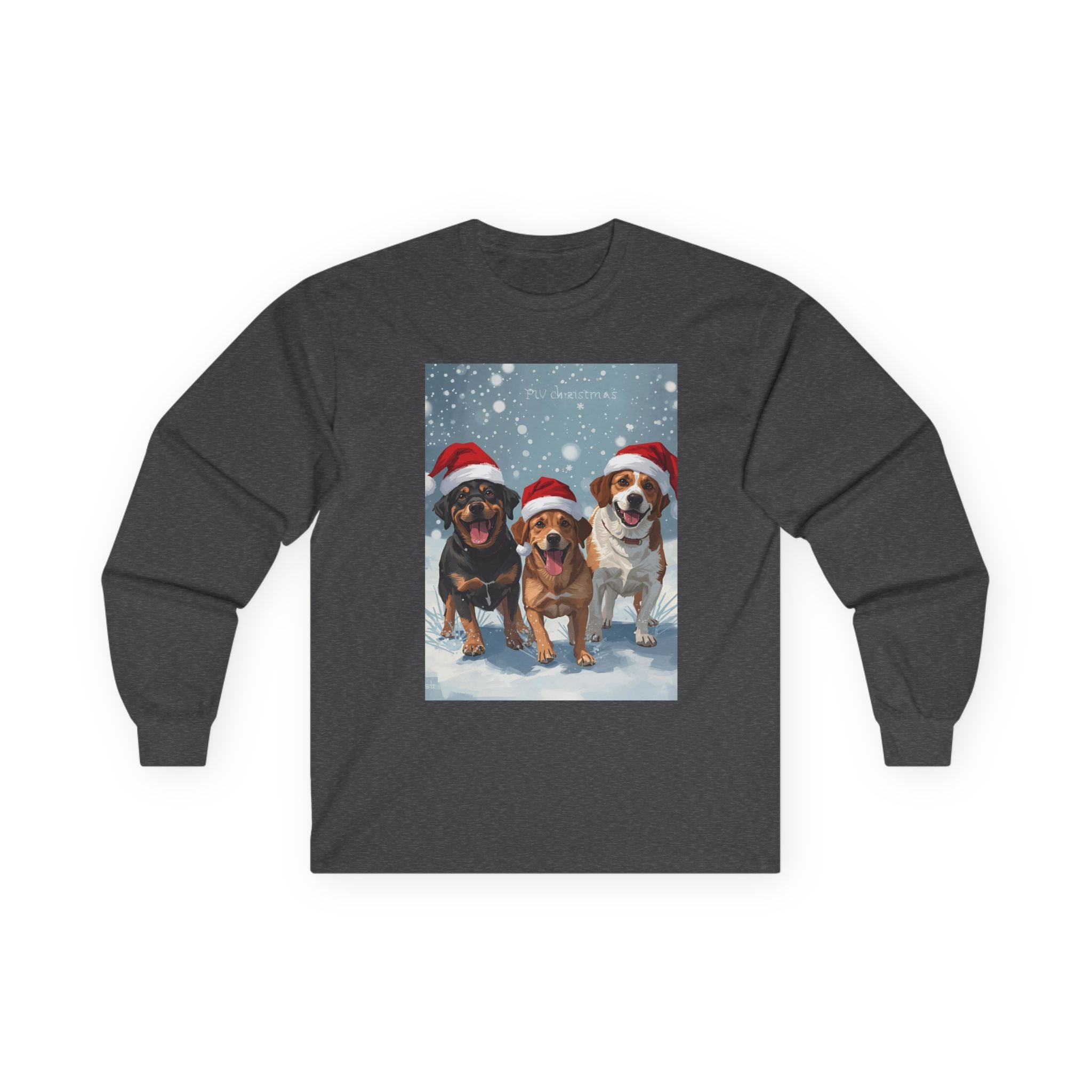 Christmas Dog Graphic Long Sleeve Tee, Holiday Shirt, Pet Lover Gift, Casual Winter Wear, Festive Apparel for Dog Lovers