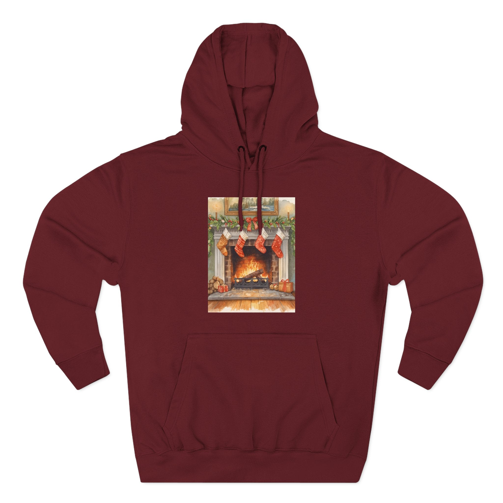 Christmas Stocking Fireplace Three-Panel Fleece Hoodie