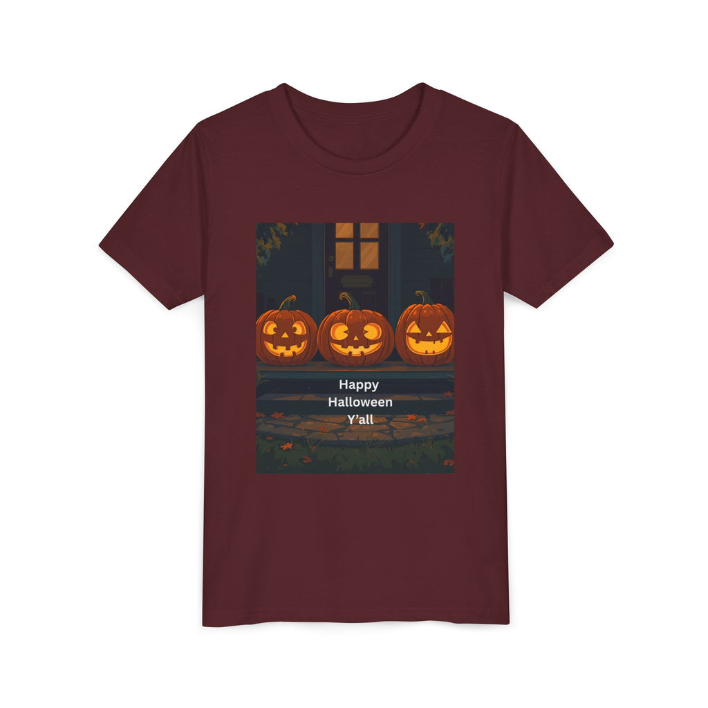 Halloween Pumpkin Youth Tee, Jack-o'-lantern Shirt, Trick or Treat Apparel, Spooky Kids T-Shirt, Halloween Costume Top