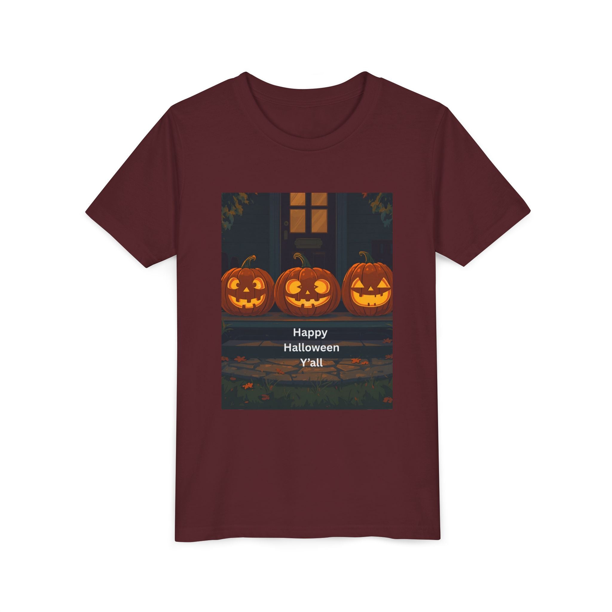 Halloween Pumpkin Youth Tee, Jack-o'-lantern Shirt, Trick or Treat Apparel, Spooky Kids T-Shirt, Halloween Costume Top