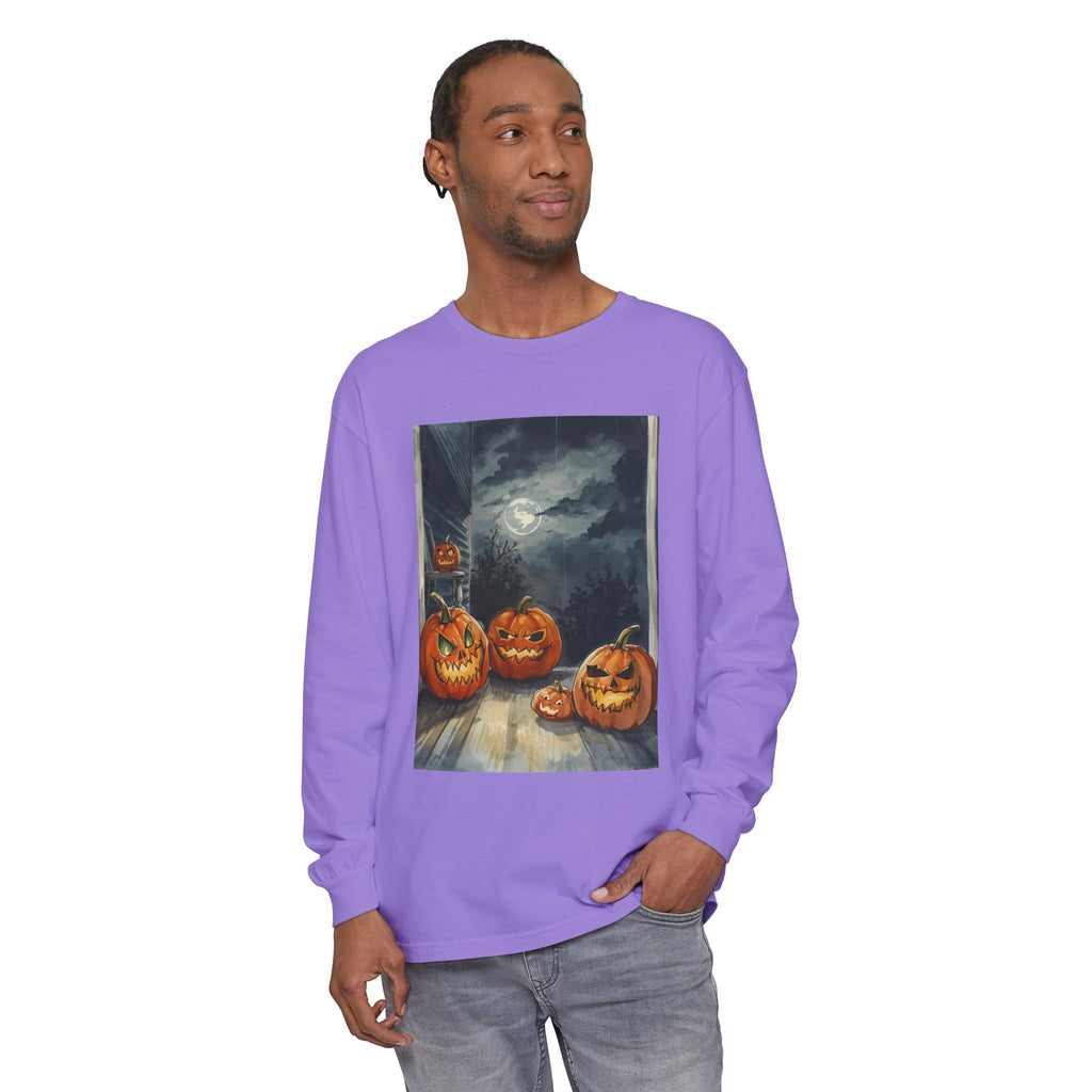 Halloween Pumpkin Scary Unisex Garment-dyed Long Sleeve T-Shirt