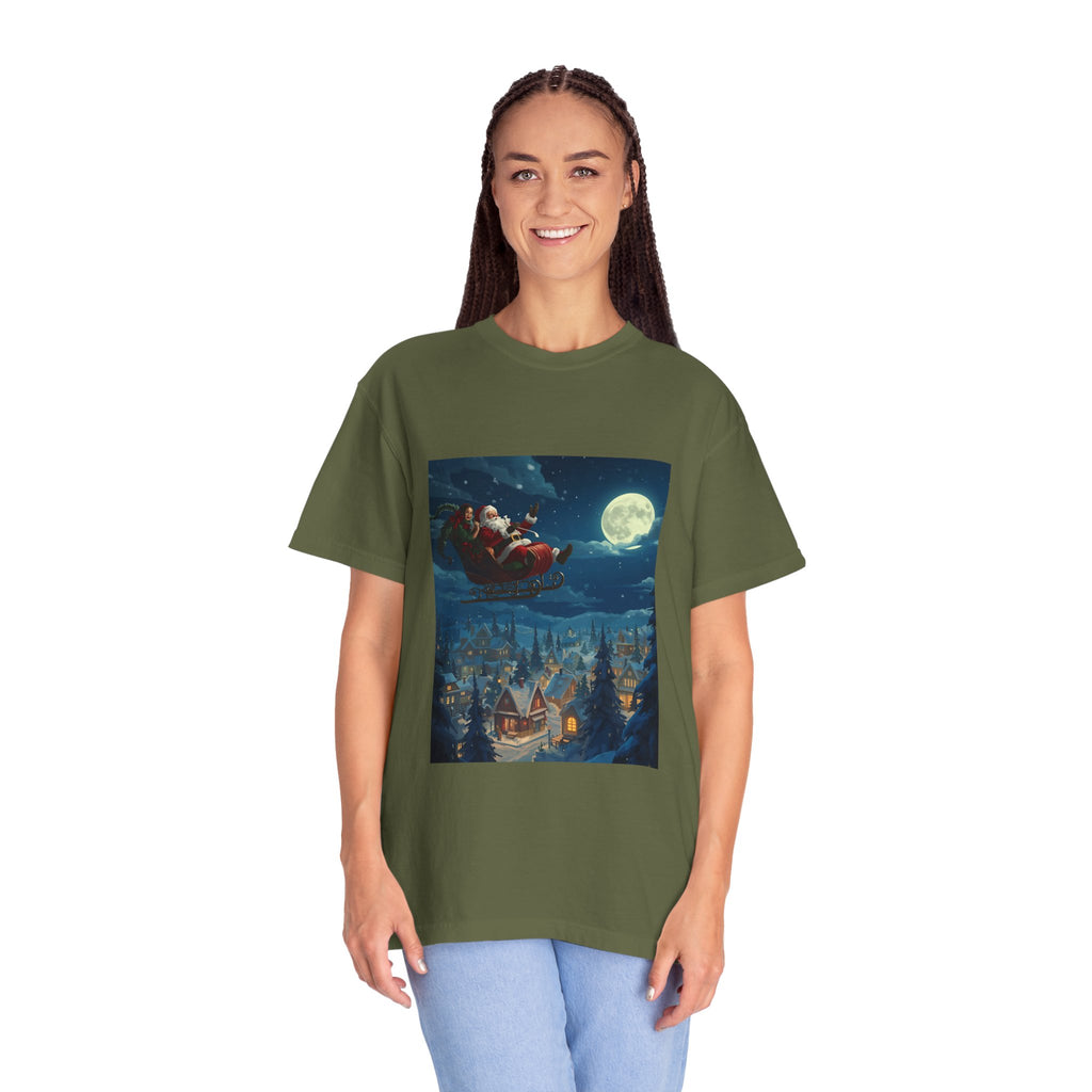 Christmas Santa Sleigh Unisex Garment-Dyed T-shirt