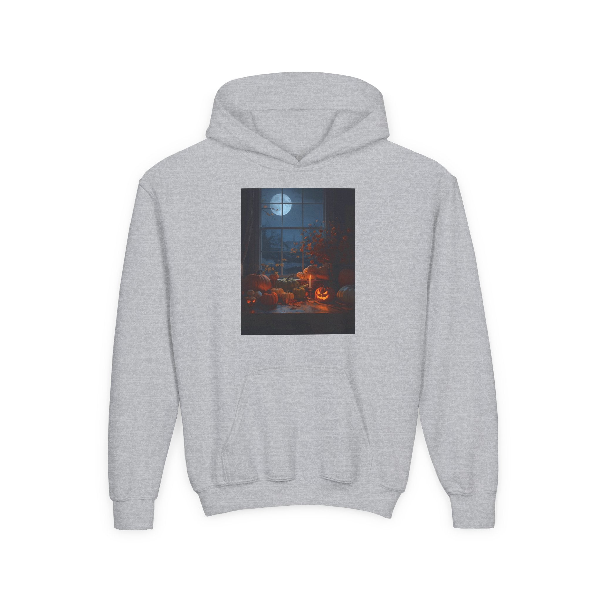 Halloween Pumpkin Youth Hoodie, Cozy Sweatshirt for Kids, Autumn & Halloween Apparel, Spooky Themed Hoodie, Fun Gift for Boys & Girls