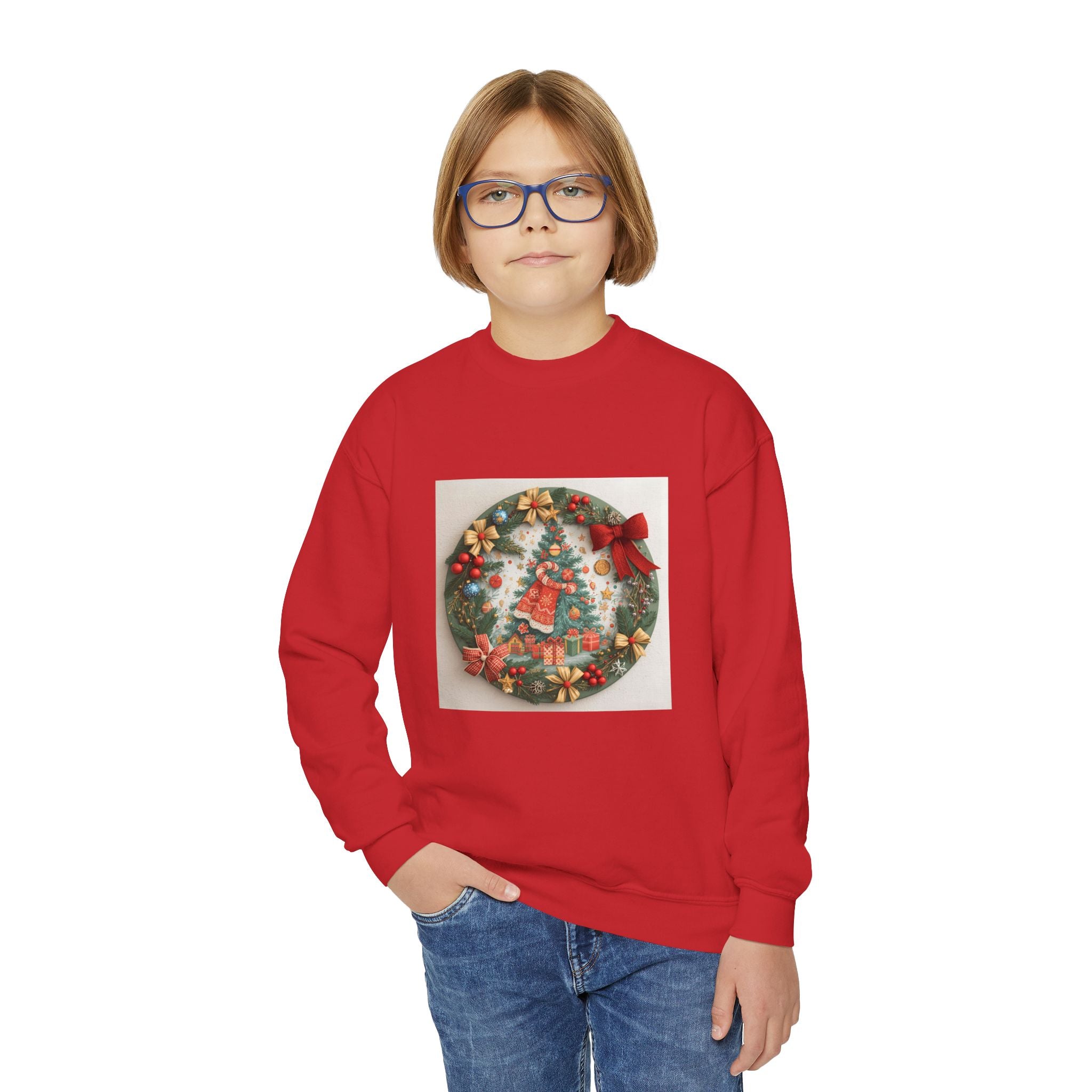 Christmas Wreath Youth Crewneck Sweatshirt