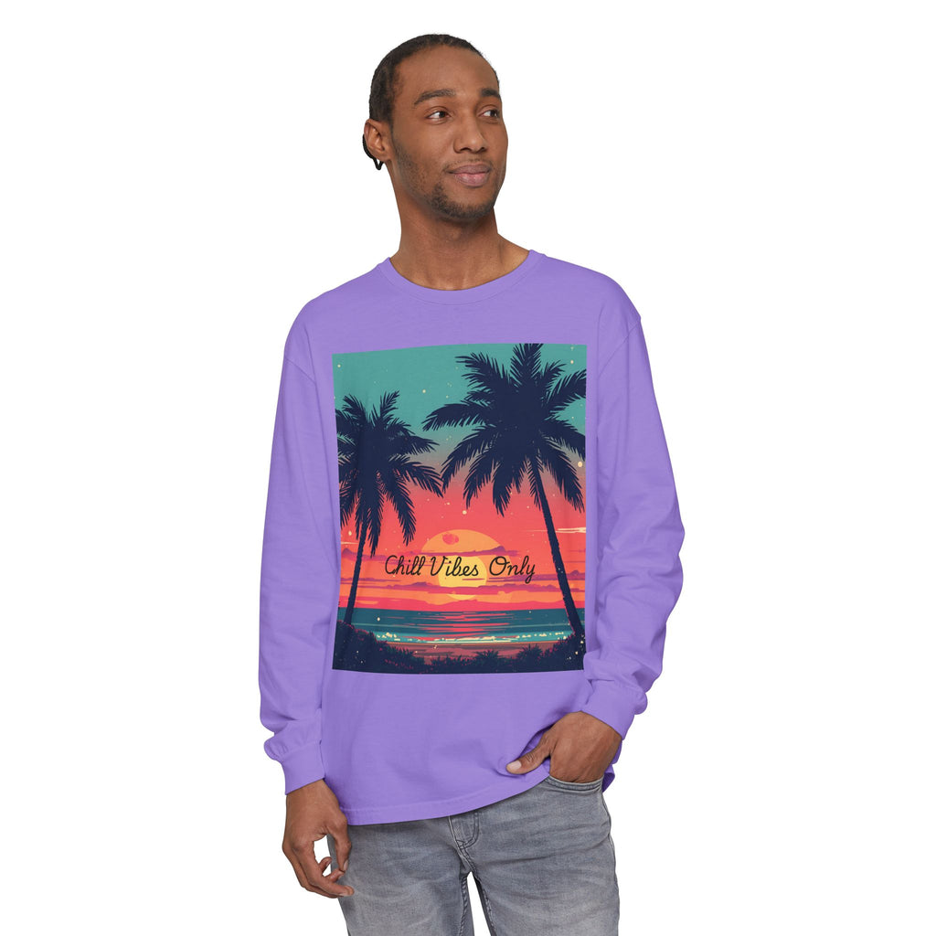 Tropical Sunset Unisex Garment-dyed Long Sleeve T-Shirt