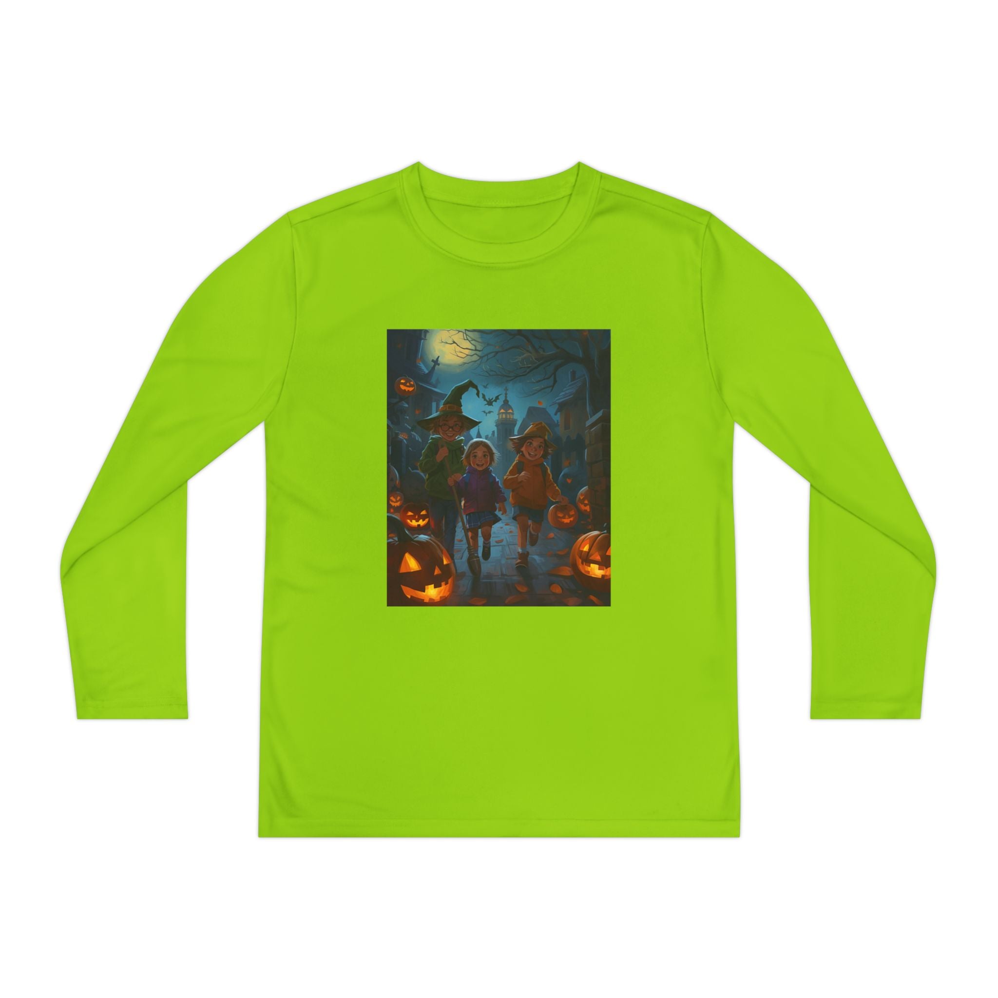 Halloween Themed Youth Long Sleeve Halloween Tee, Spooky Costume Shirt, Kids Trick or Treat Top, Fall Celebration Apparel, Halloween Party Wear