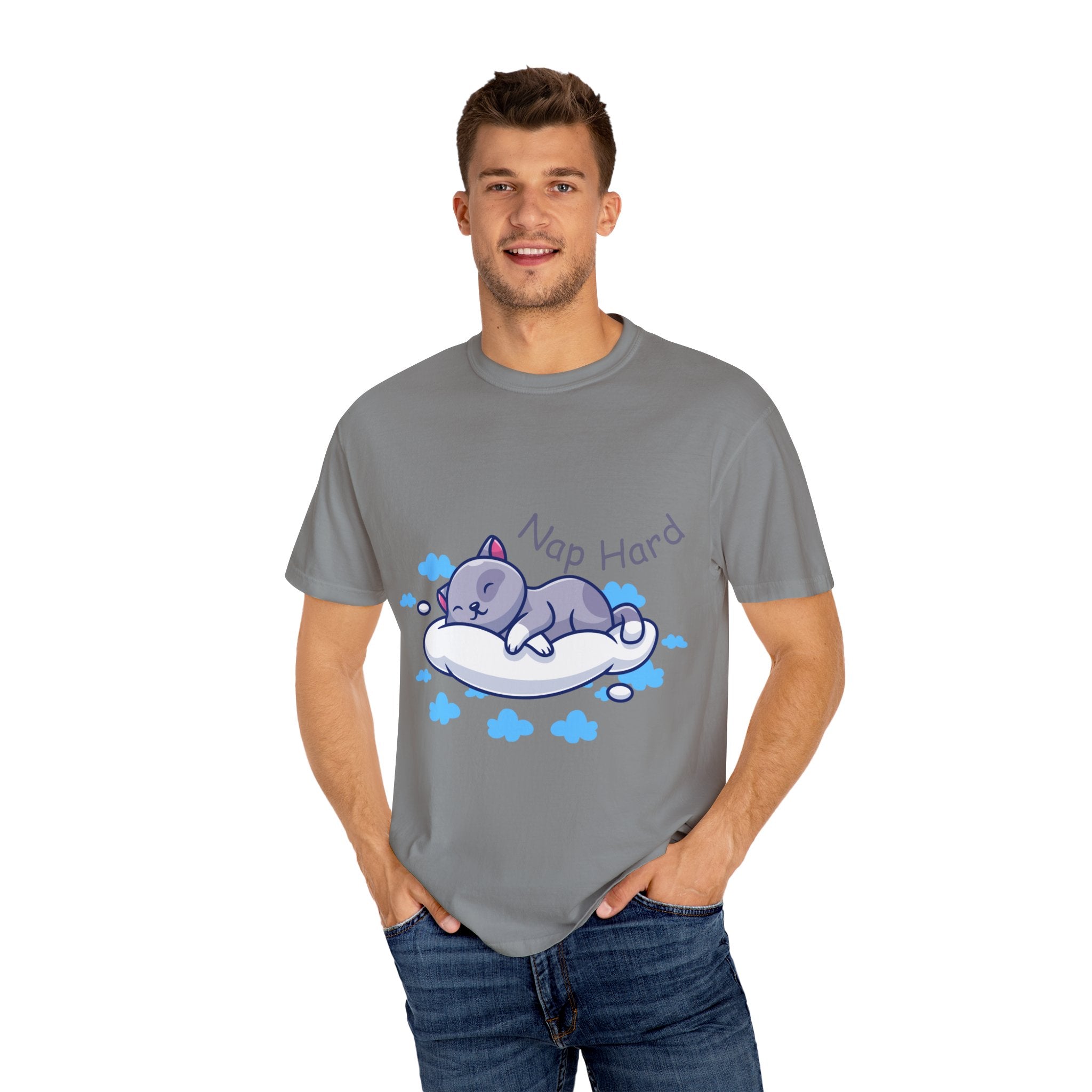 Cat Nap Graphic T-shirt, Cute Cat Tee, Relaxed Fit Apparel, Gift for Cat Lovers, Cozy Lounge Wear, Funny Pet Humor Top