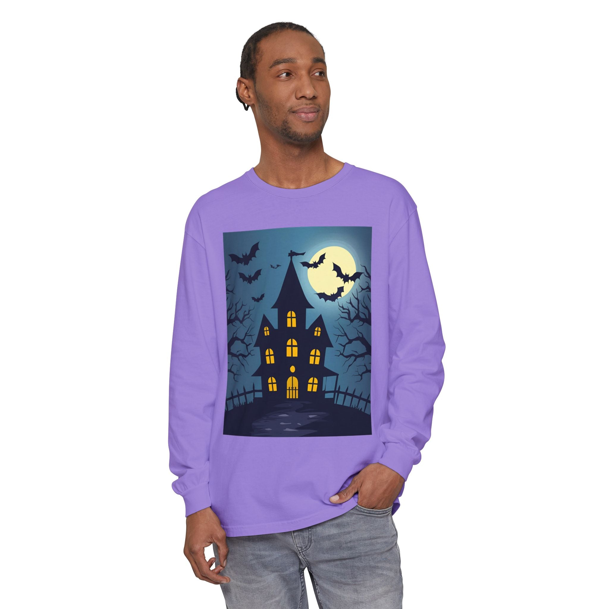 Haunted House Long Sleeve T-Shirt | Halloween Apparel, Fall Fashion, Spooky Shirt, Unisex Tee, Ghostly Vibes