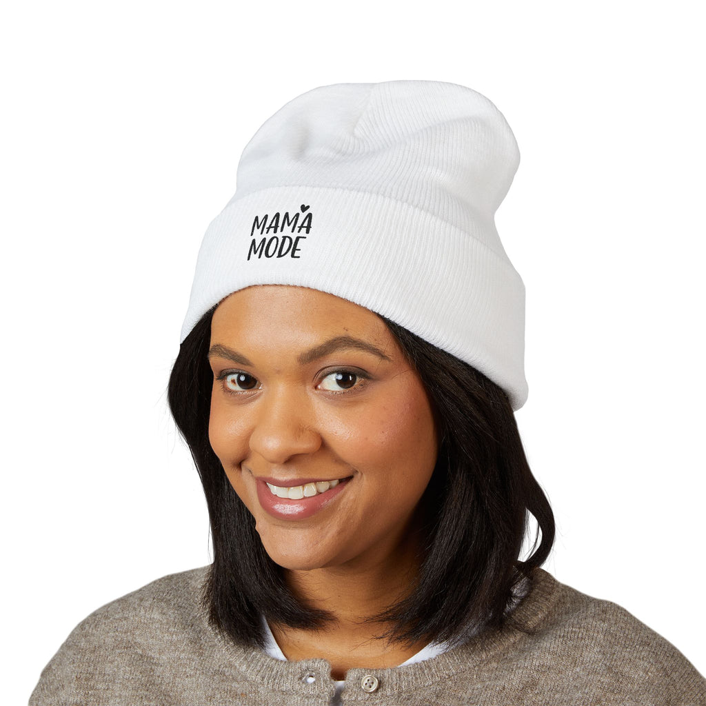 Mama Mode Embroidered Cuffed Beanie — Cozy Mom Knit Hat