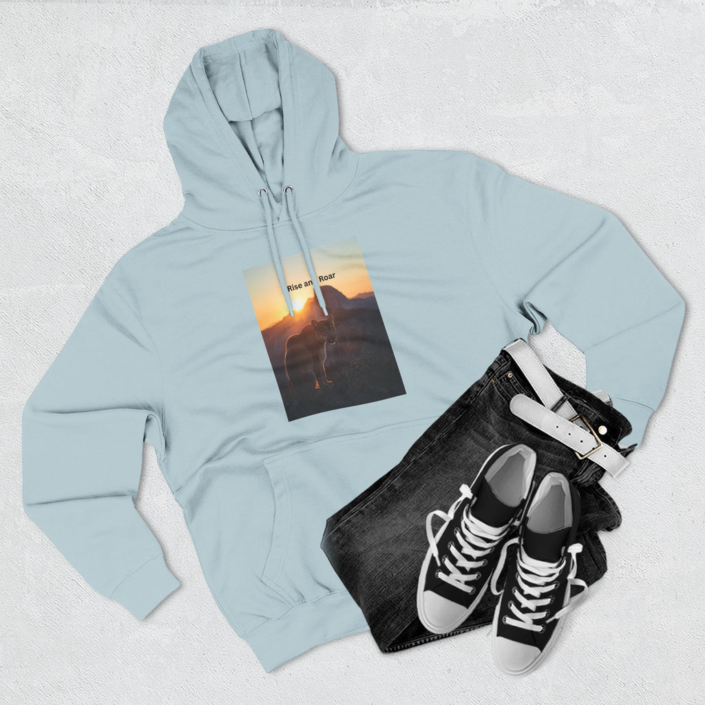 Rise And Roar Sunset Adventure Fleece Hoodie, Cozy Outdoor Hoodie, Travel Apparel, Nature Lover Gift, Comfortable Sweatshirt, Perfect for Bonfires