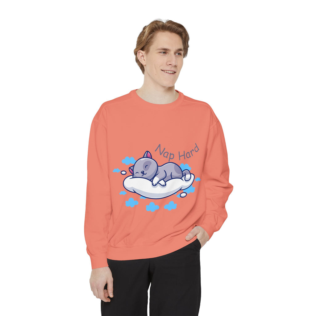 Cozy Cat Nap Hard Unisex Garment-Dyed Sweatshirt