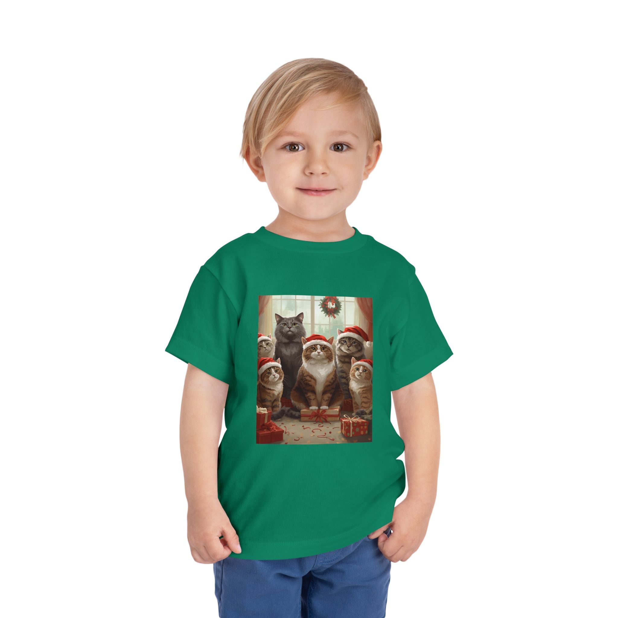 Cute Festive Christmas Cat Toddler Short Sleeve Tee