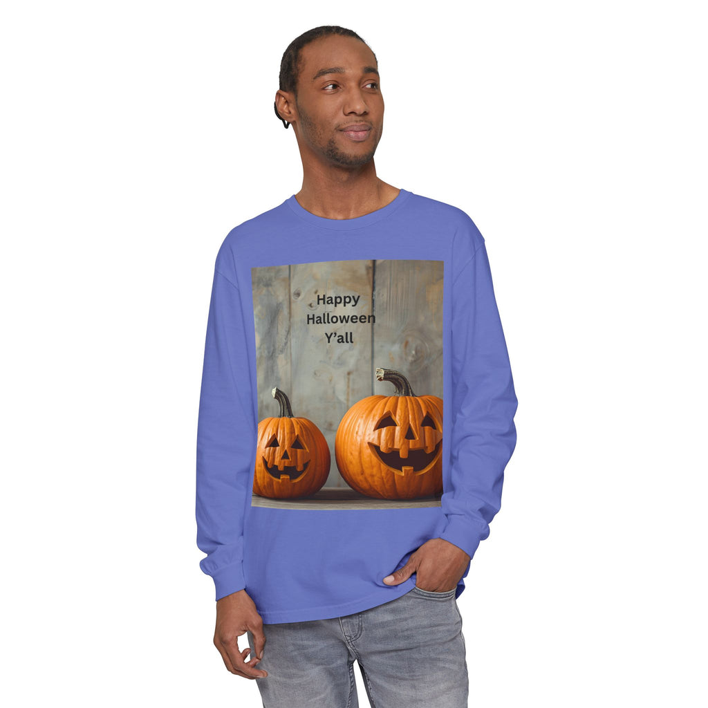 Halloween Pumpkin Long Sleeve Tee, Happy Halloween Shirt, Fall Apparel, Unisex Halloween T-Shirt, Seasonal Clothing