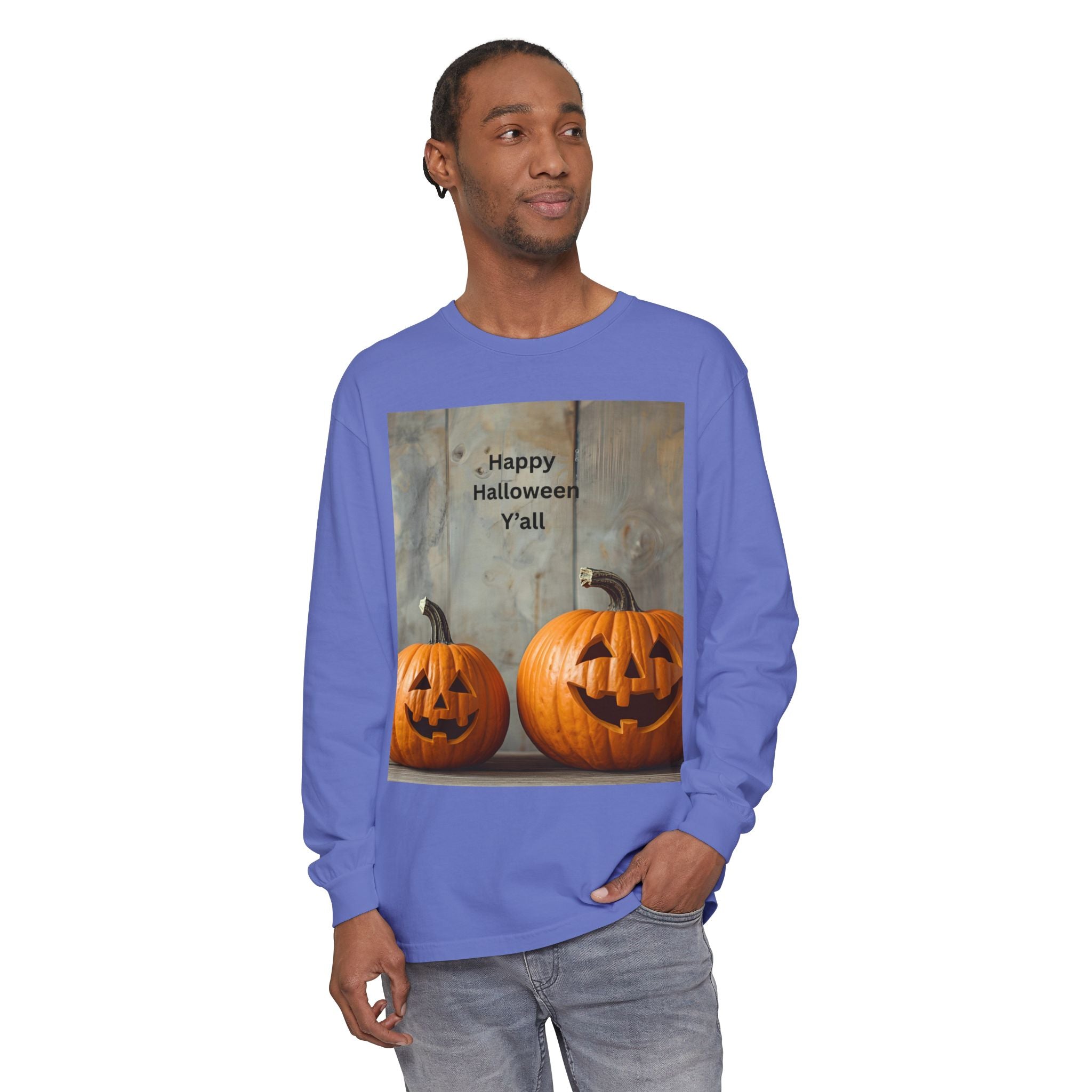 Halloween Pumpkin Long Sleeve Tee, Happy Halloween Shirt, Fall Apparel, Unisex Halloween T-Shirt, Seasonal Clothing