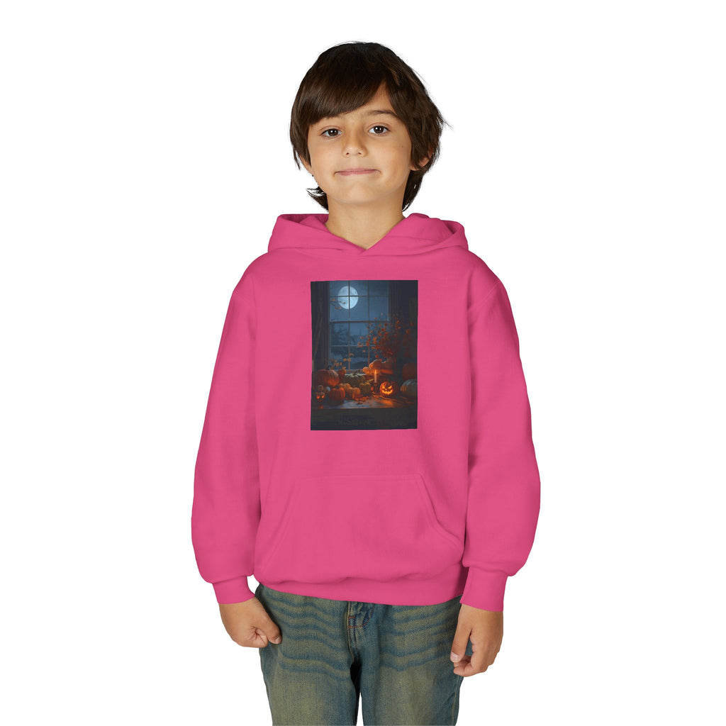 Halloween Pumpkin Youth Hoodie, Cozy Sweatshirt for Kids, Autumn & Halloween Apparel, Spooky Themed Hoodie, Fun Gift for Boys & Girls