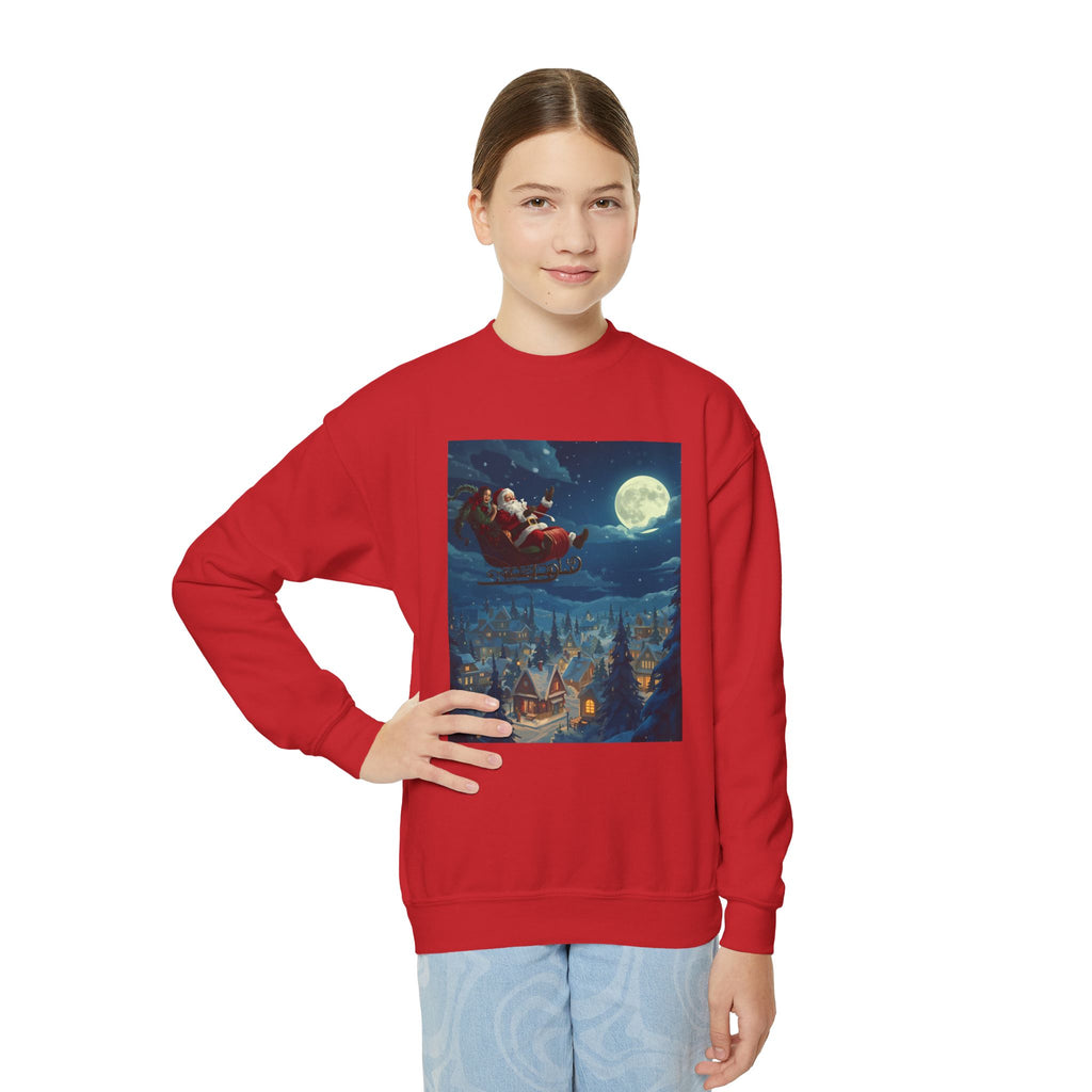 Christmas Santa Sleigh Youth Crewneck Sweatshirt