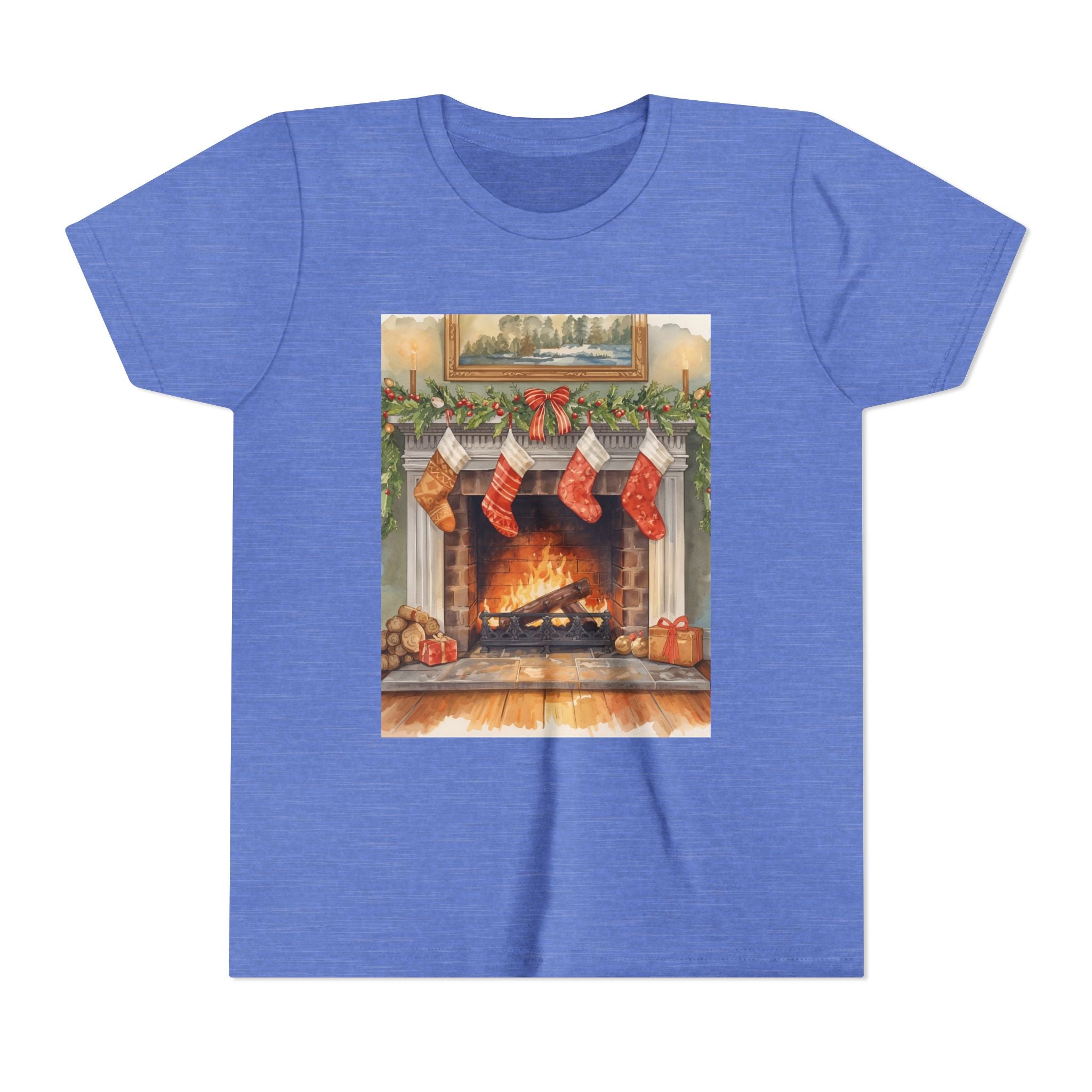 Christmas Stocking Fireplace Youth Short Sleeve Tee