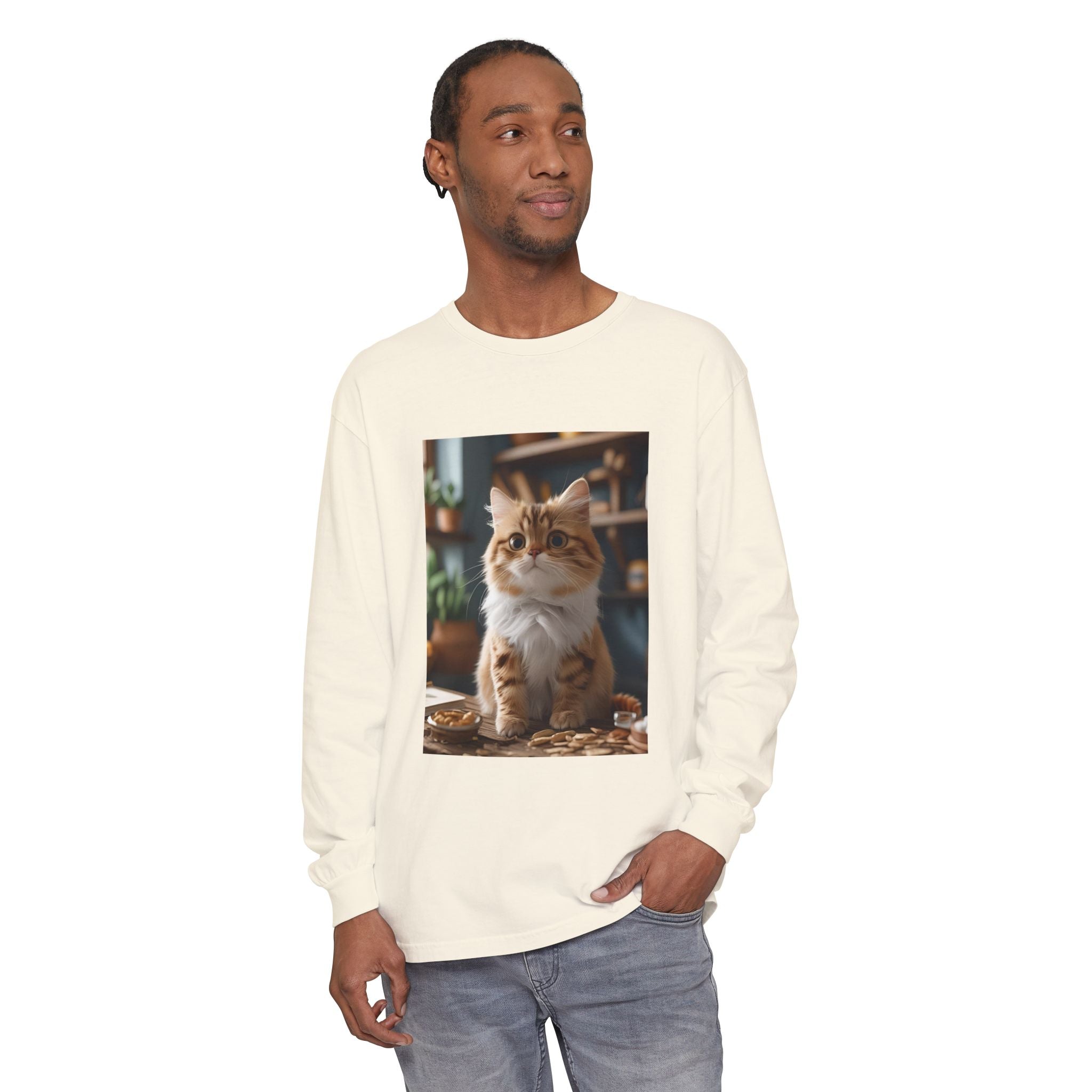 Cute Cat Unisex Garment-dyed Long Sleeve T-Shirt